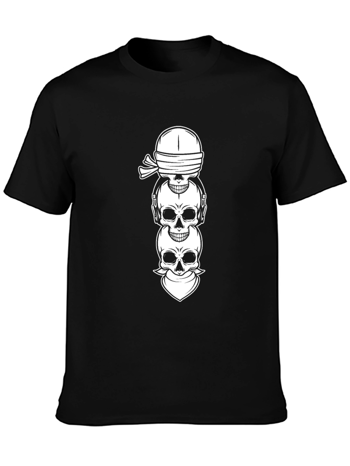 Stacked Skulls Graphic Tee - Black