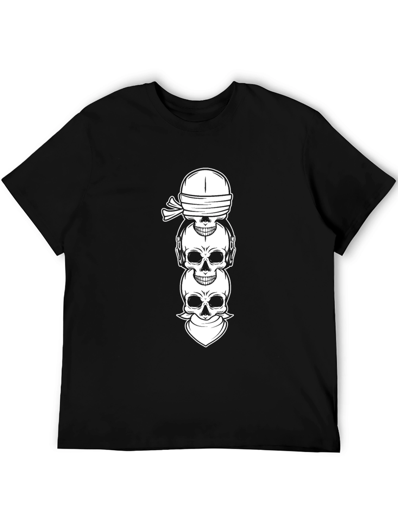 Stacked Skulls Graphic Tee - Black