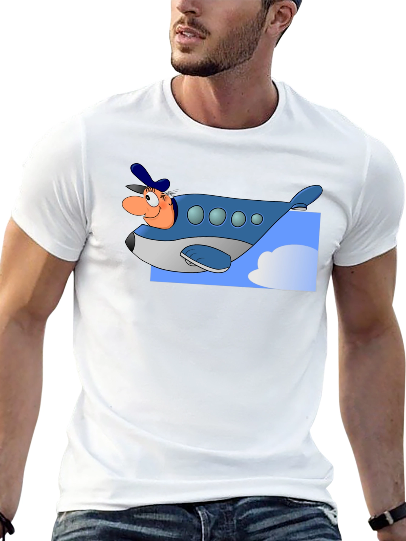 Cartoon Airplane Pilot Graphic T-Shirt