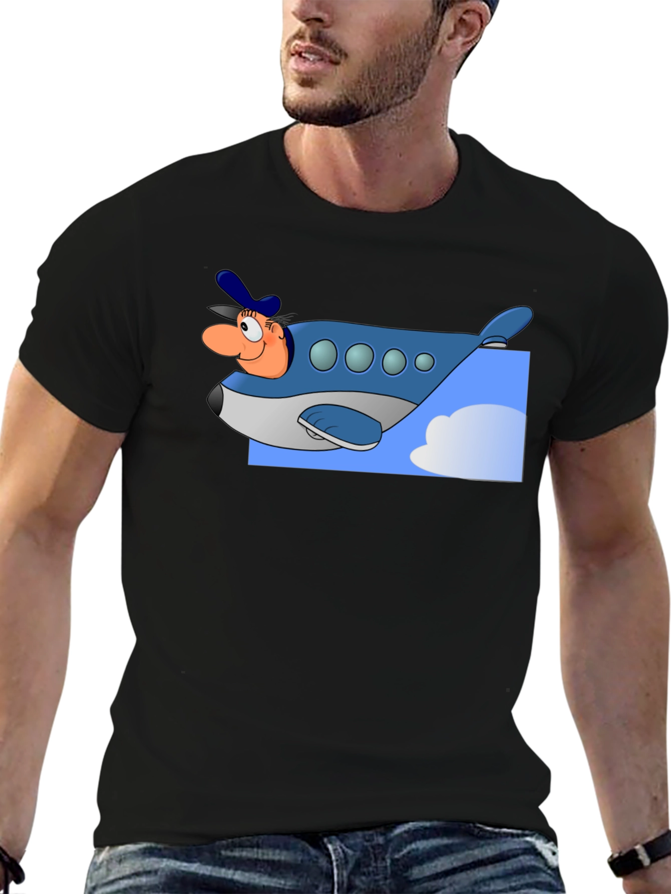 Cartoon Airplane Pilot Graphic T-Shirt