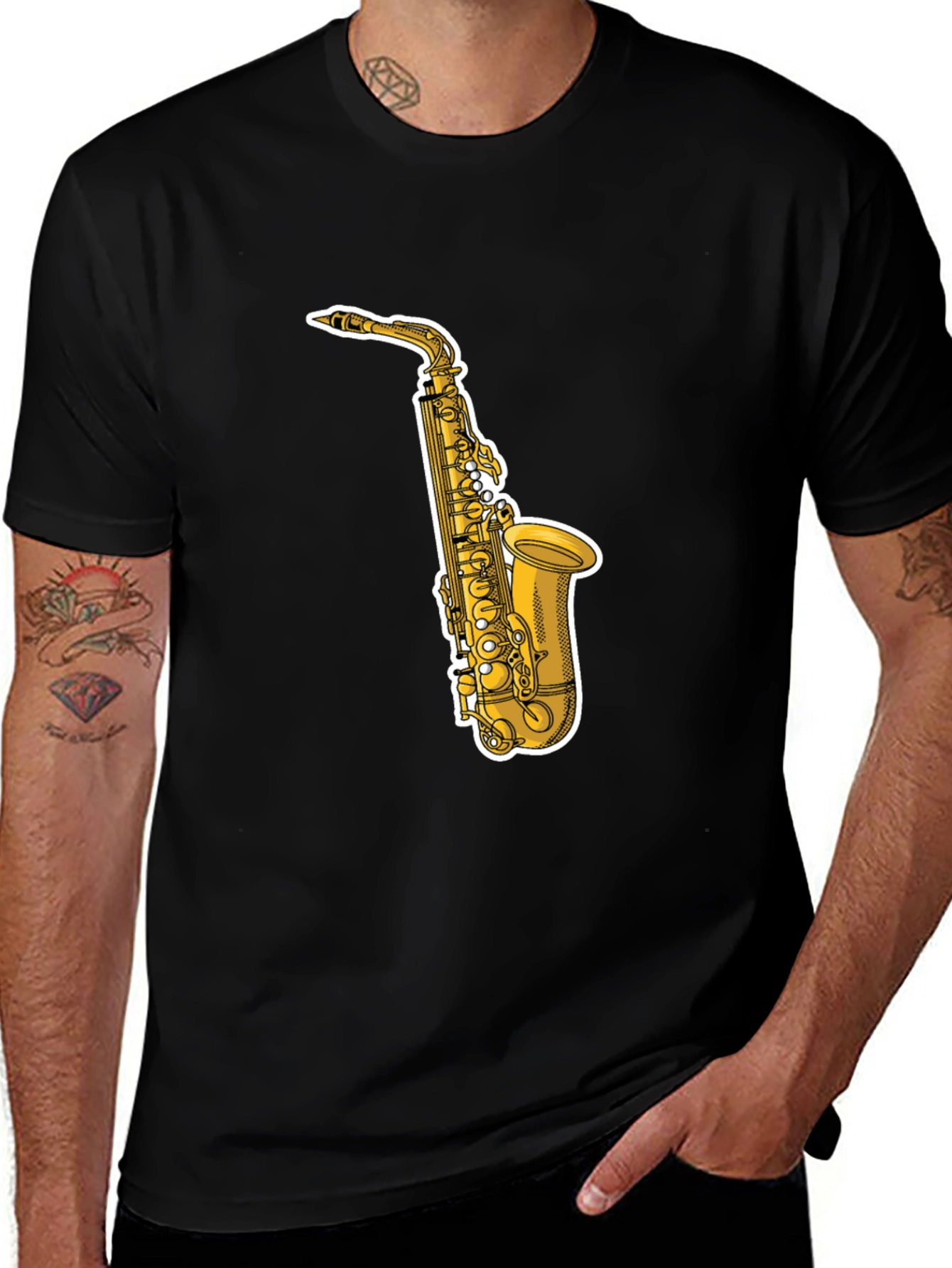 Saxophone Graphic Tee - Cool Black T-Shirt