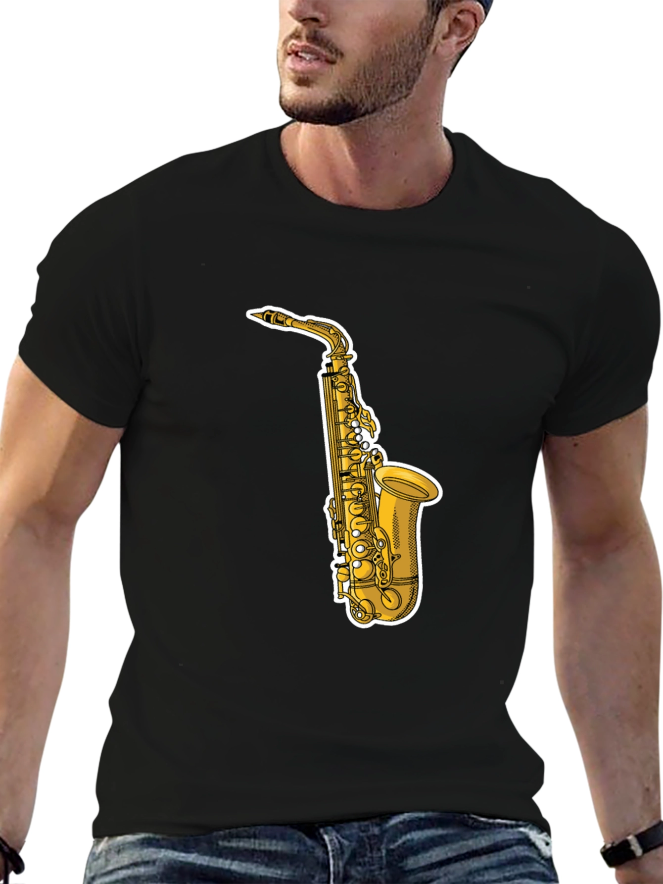 Saxophone Graphic Tee - Cool Black T-Shirt