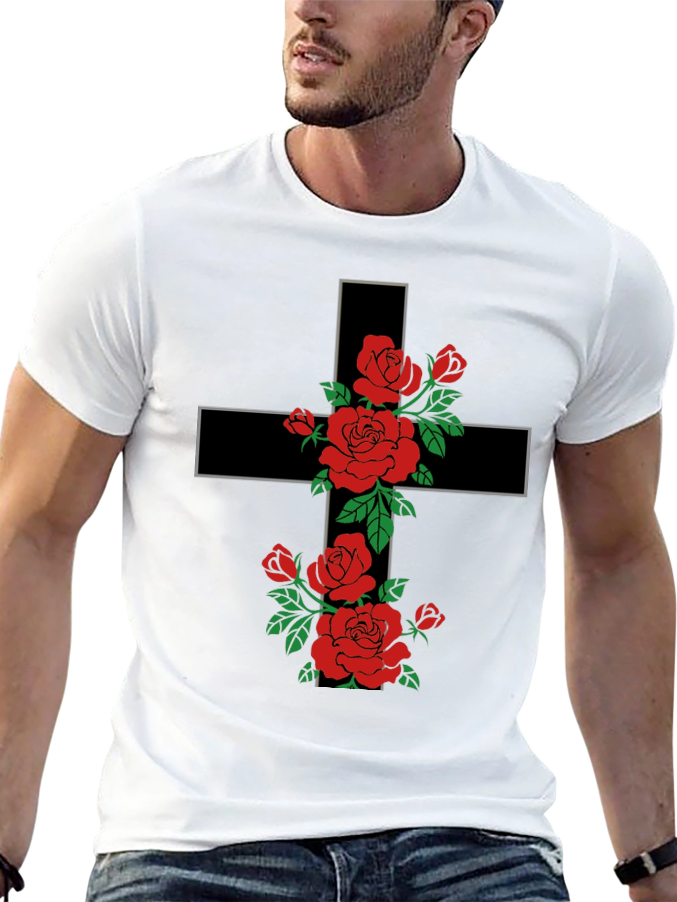 Floral Cross Graphic Tee - Trendy Religious Apparel