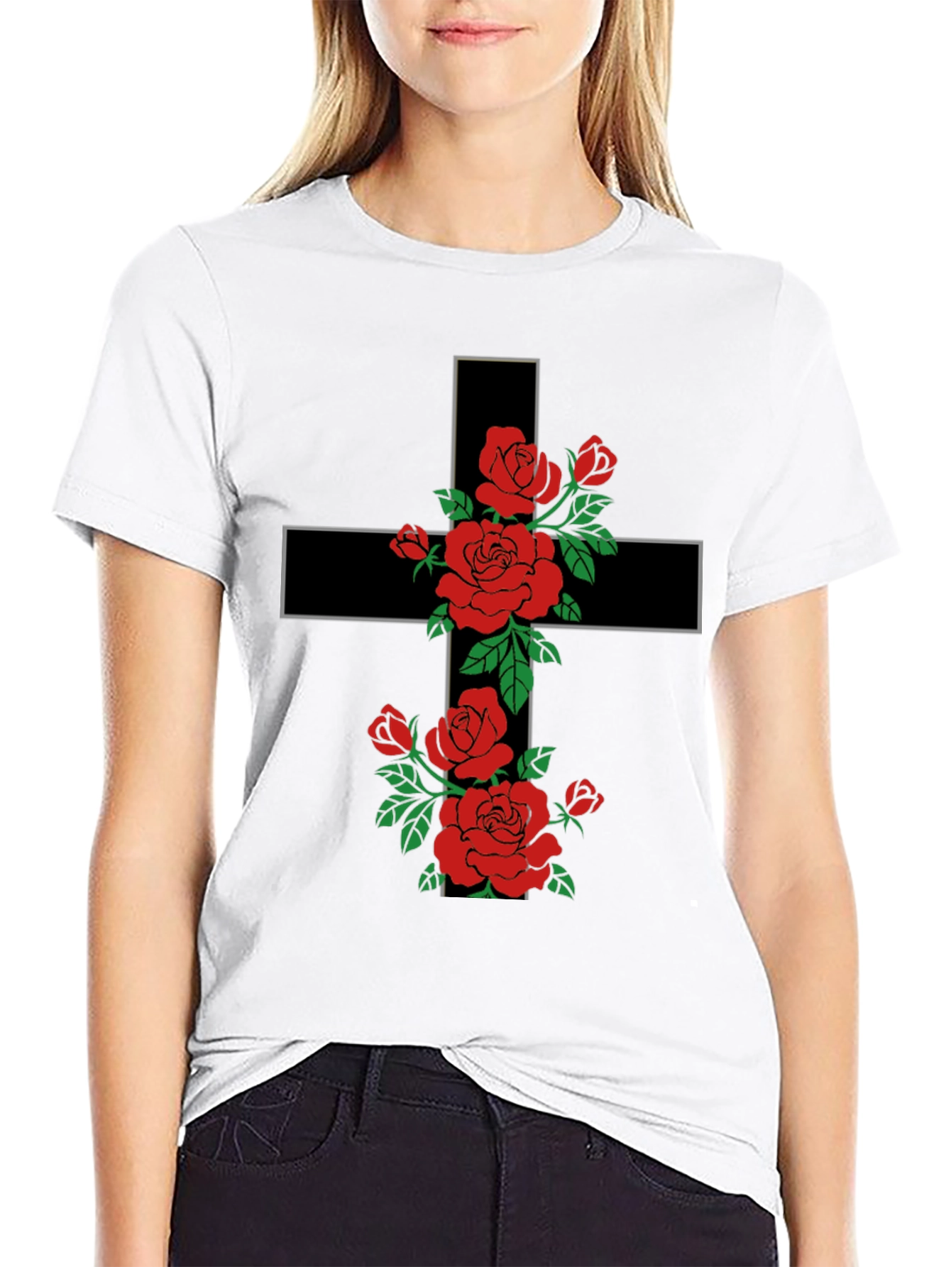Floral Cross Graphic Tee - Trendy Religious Apparel