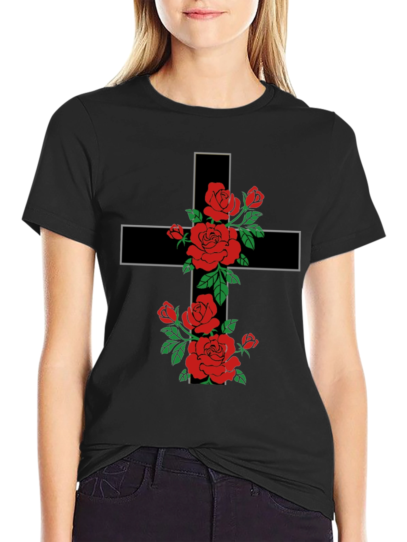 Floral Cross Graphic Tee - Trendy Religious Apparel
