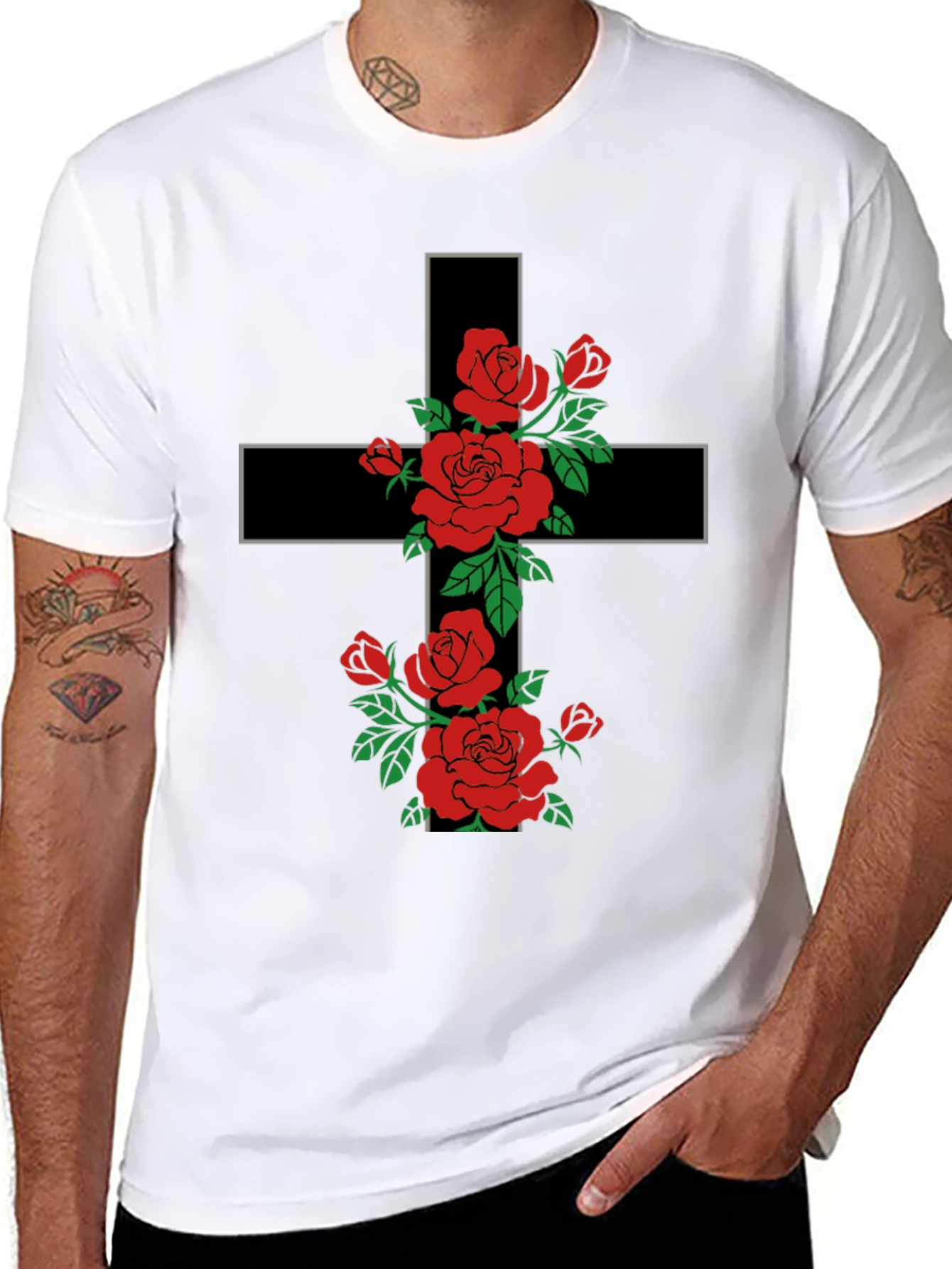 Floral Cross Graphic Tee - Trendy Religious Apparel