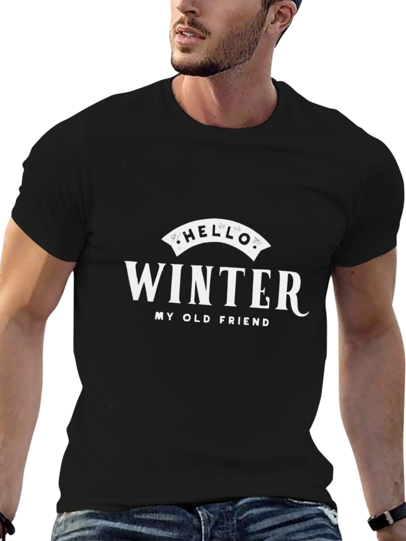 Hello Winter Graphic Tee - Soft Black Cotton Blend