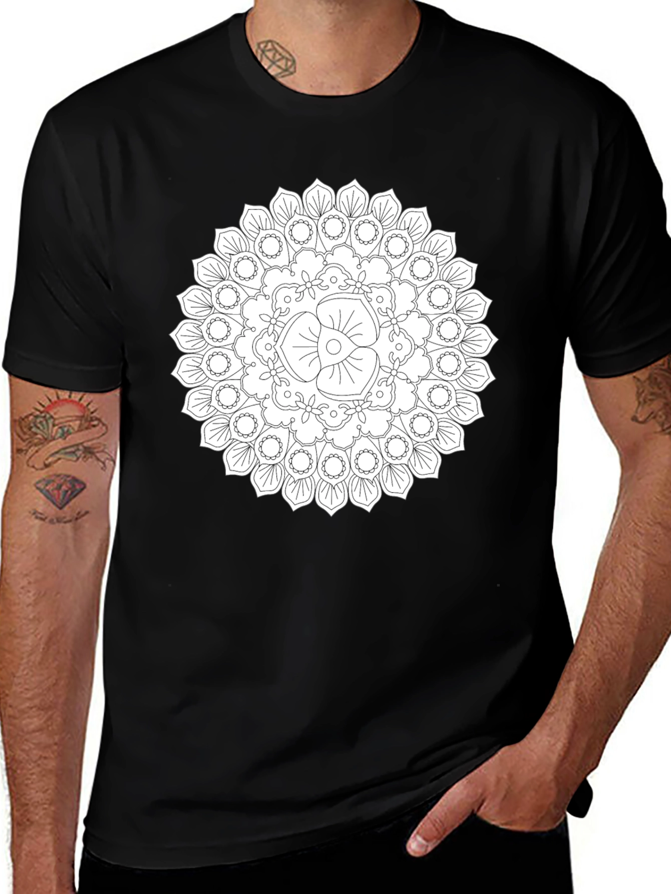 Black Mandala T-Shirt - Unique Geometric Design