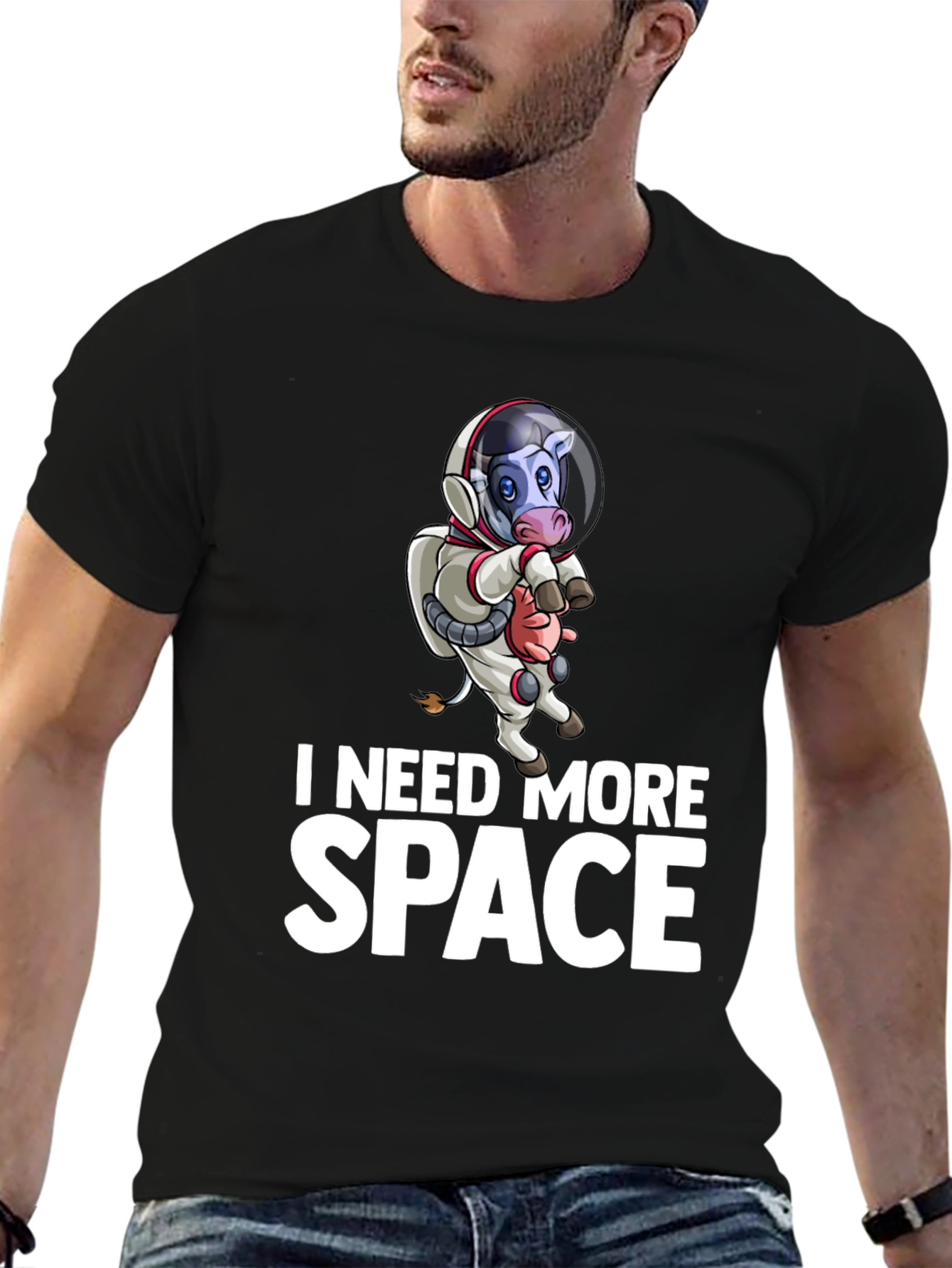 I Need More Space Cow Astronaut Graphic T-Shirt