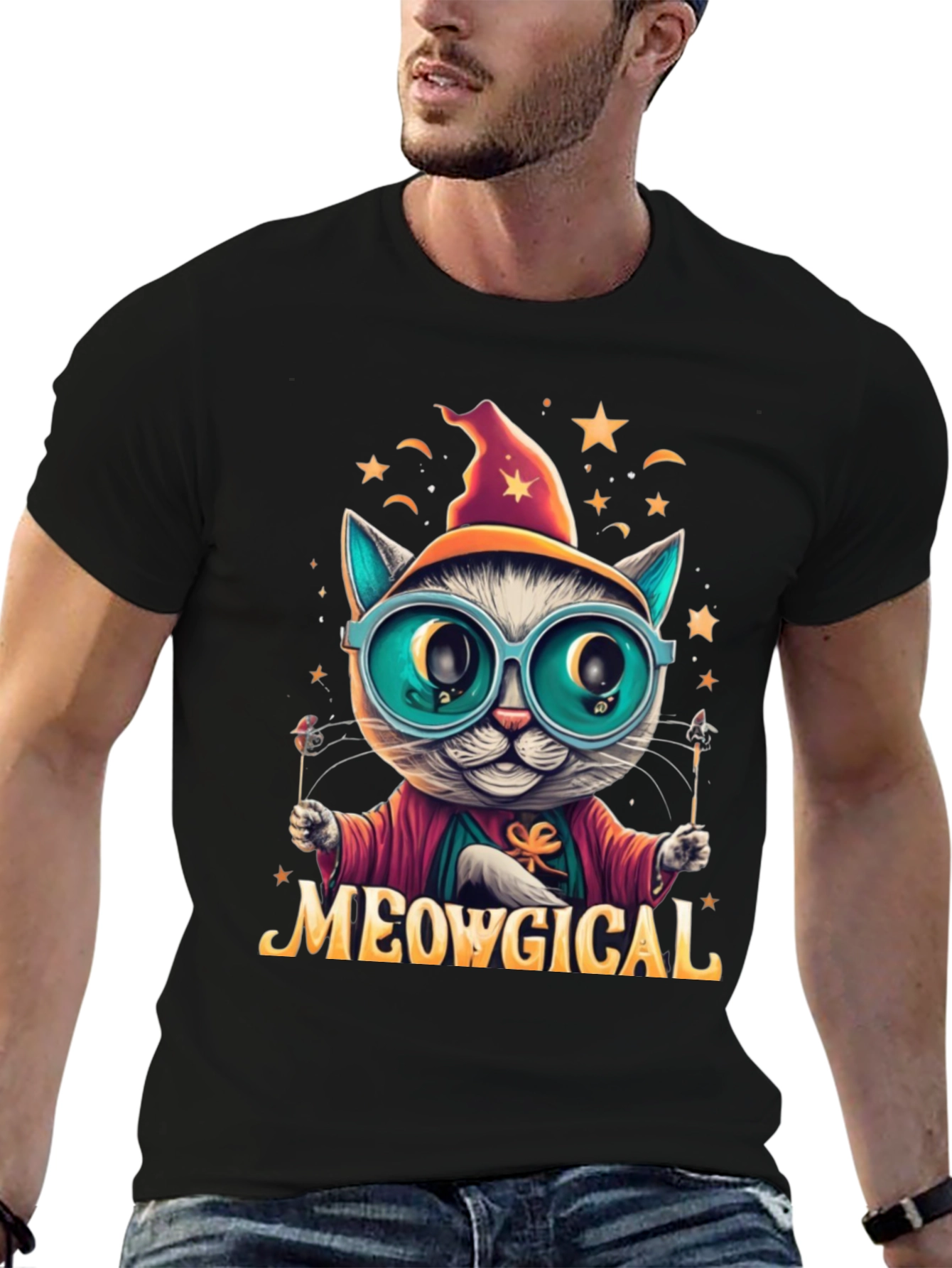 Meowgical Cat Wizard Graphic T-Shirt