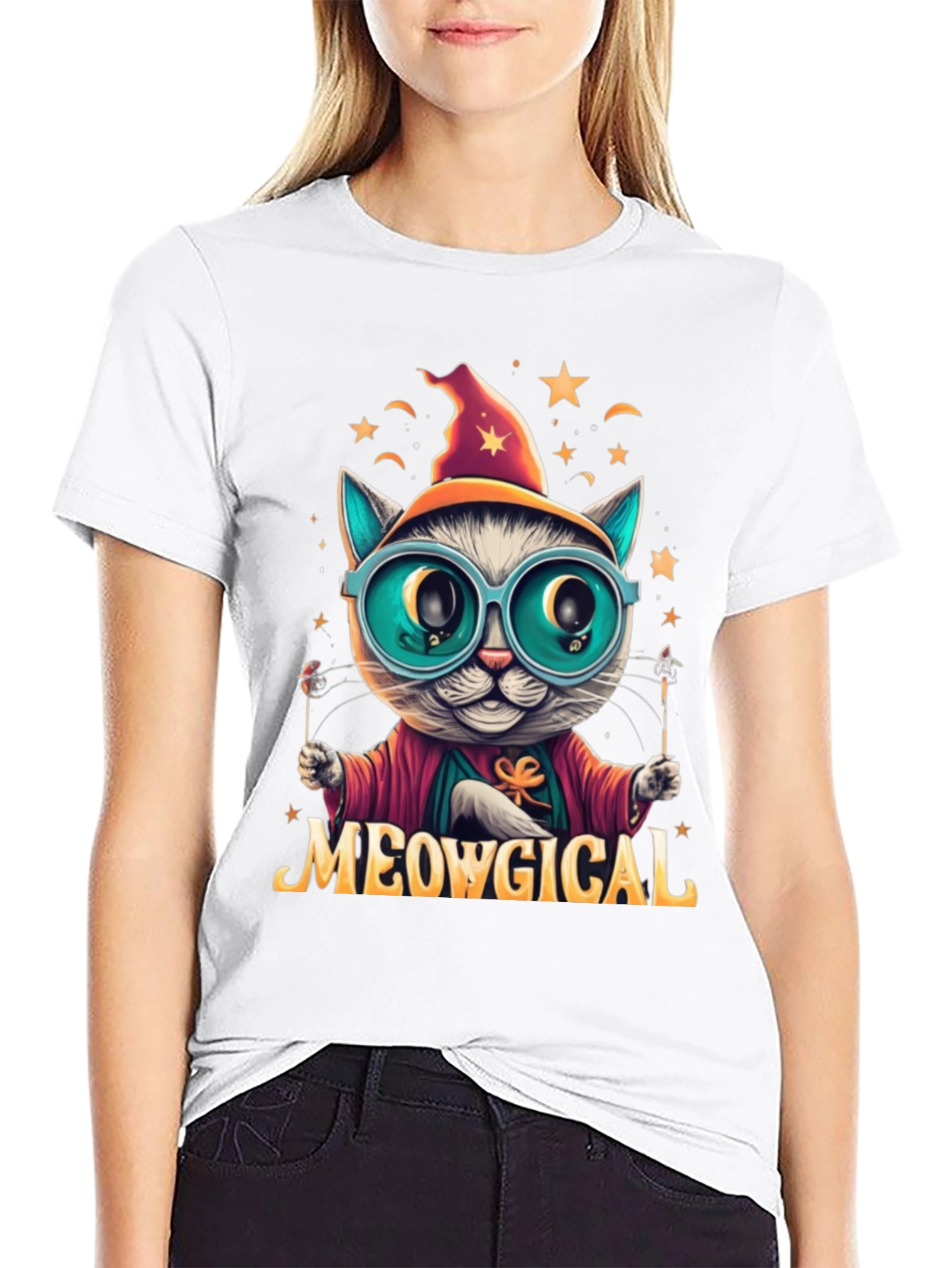 Meowgical Cat Wizard Graphic T-Shirt