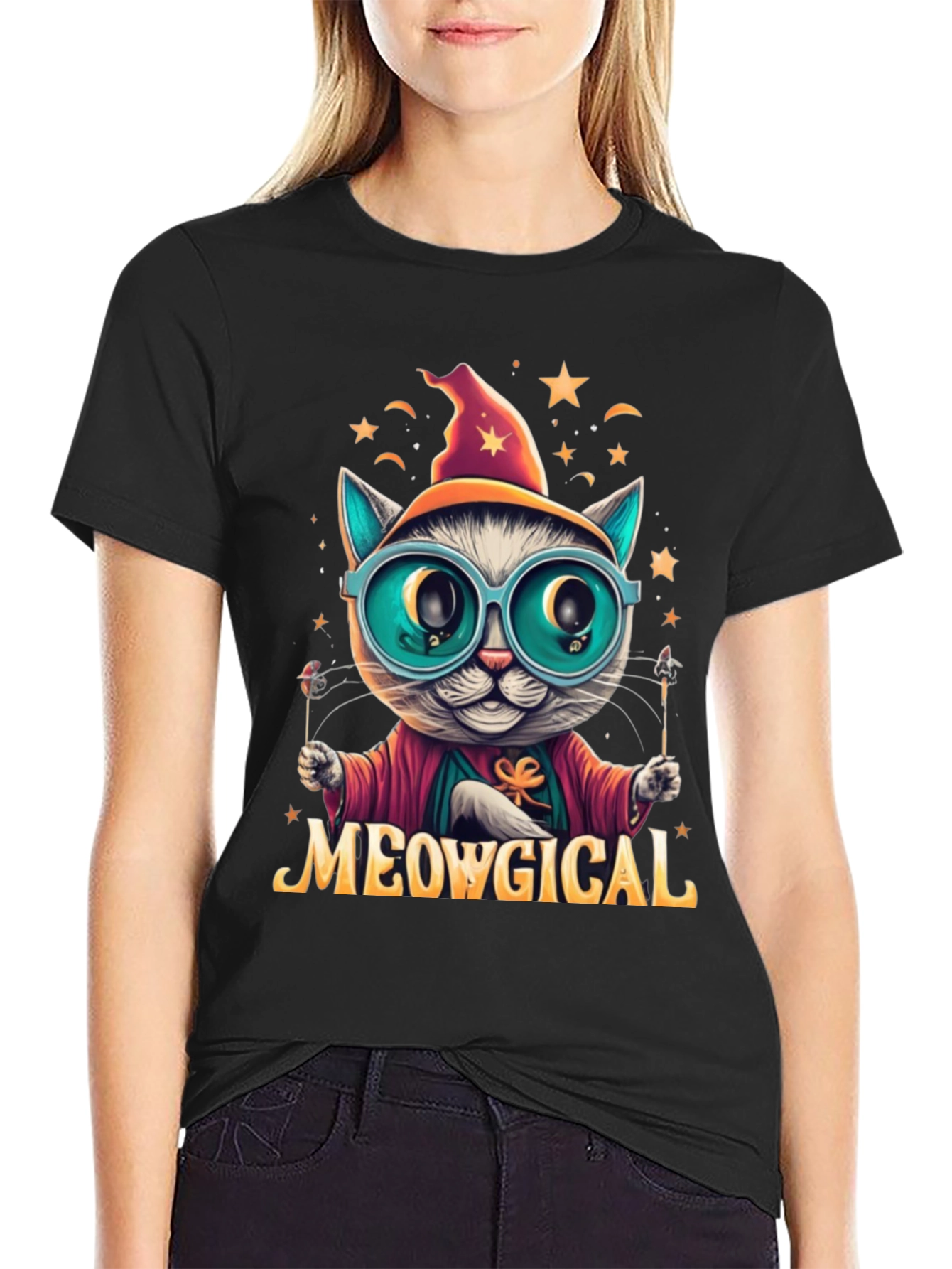 Meowgical Cat Wizard Graphic T-Shirt