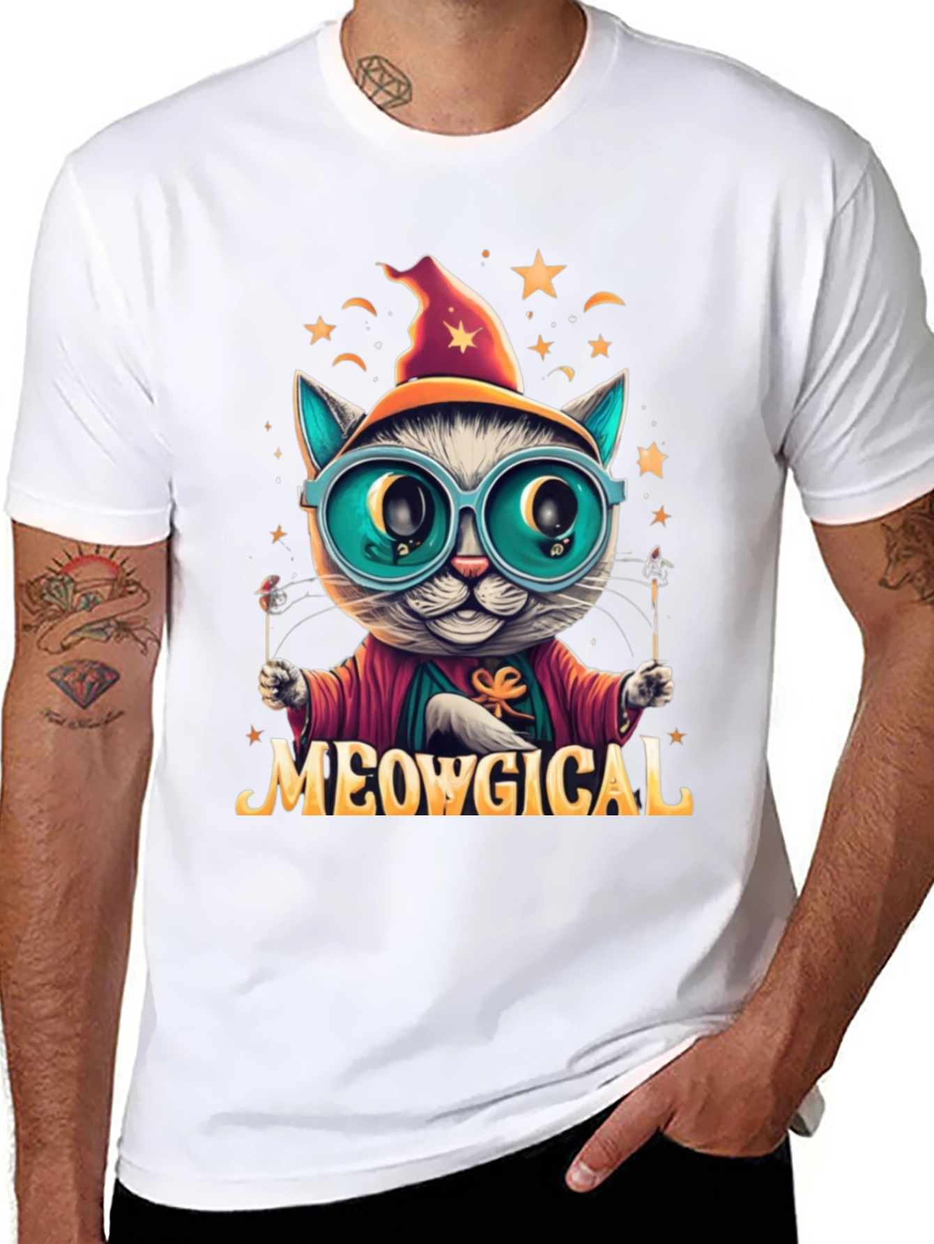 Meowgical Cat Wizard Graphic T-Shirt