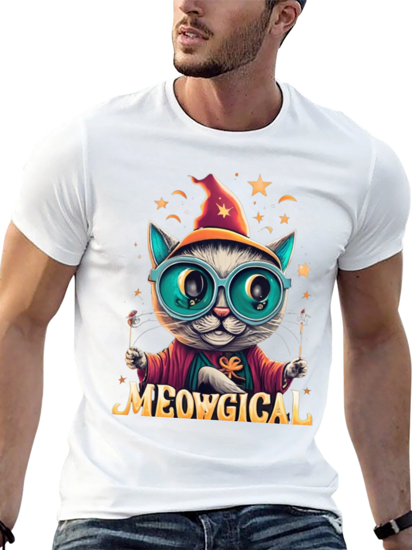 Meowgical Cat Wizard Graphic T-Shirt