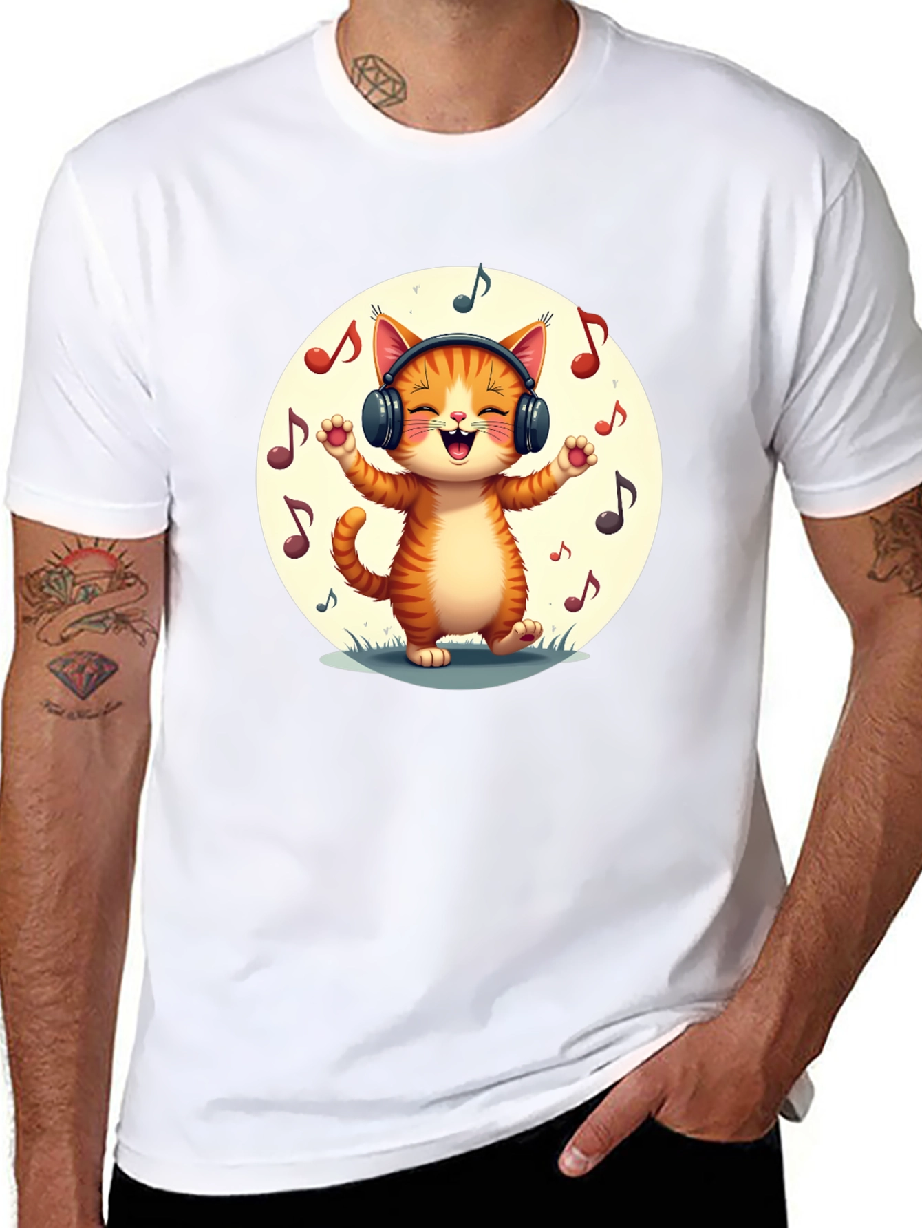 Music Cat Graphic Tee - Stylish Black T-Shirt