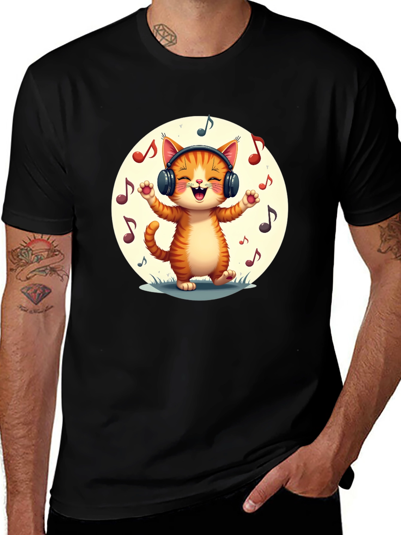 Music Cat Graphic Tee - Stylish Black T-Shirt