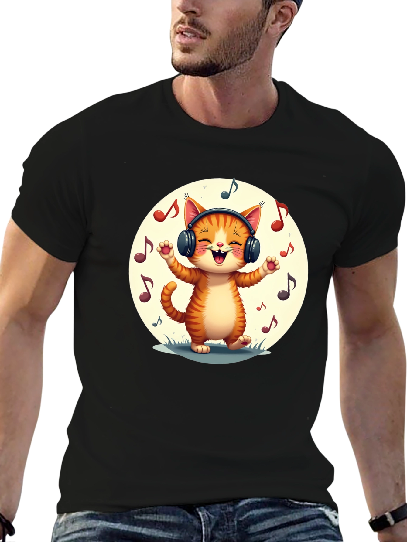 Music Cat Graphic Tee - Stylish Black T-Shirt