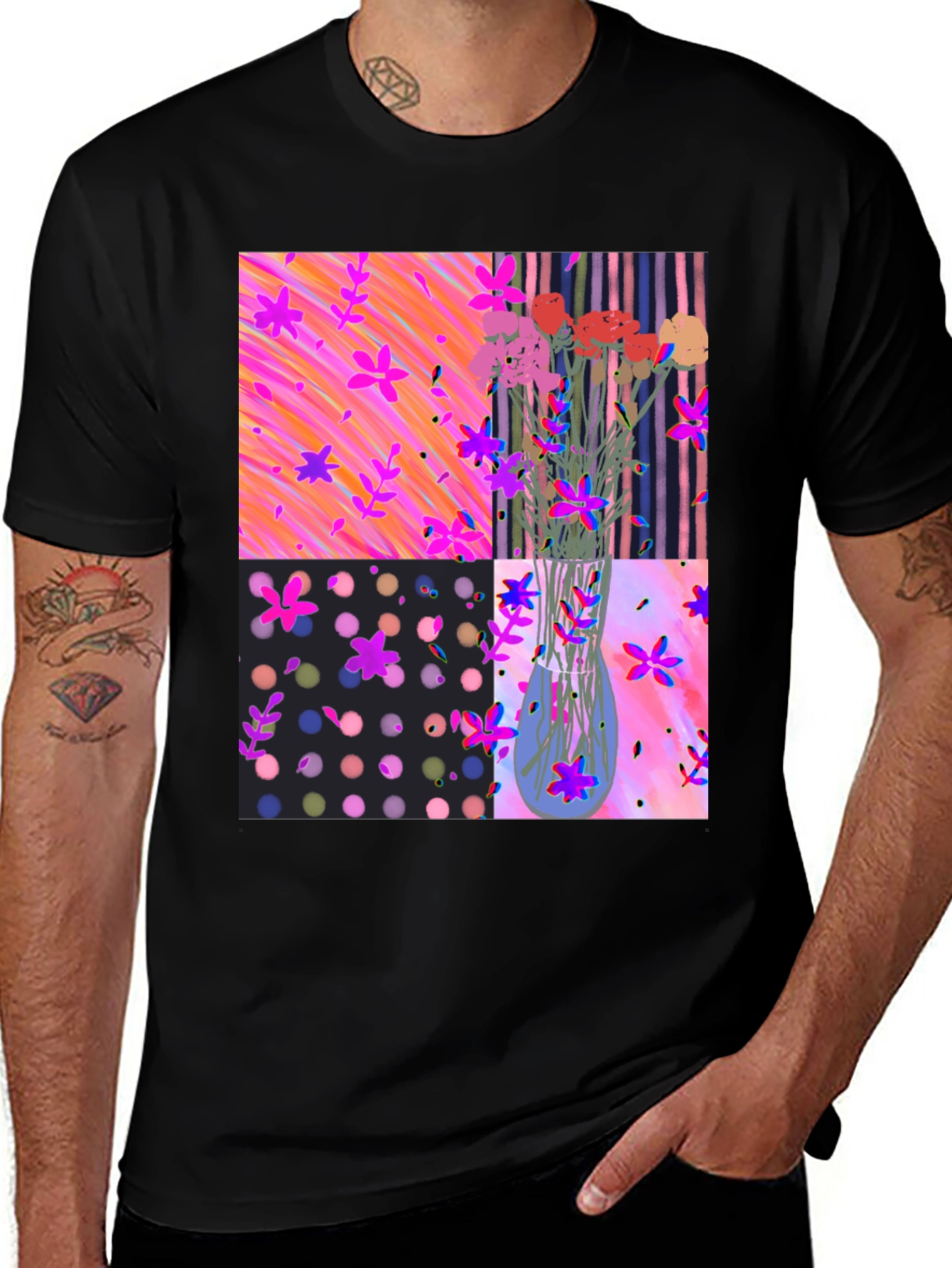 Floral Vase Graphic Tee - Artsy Design