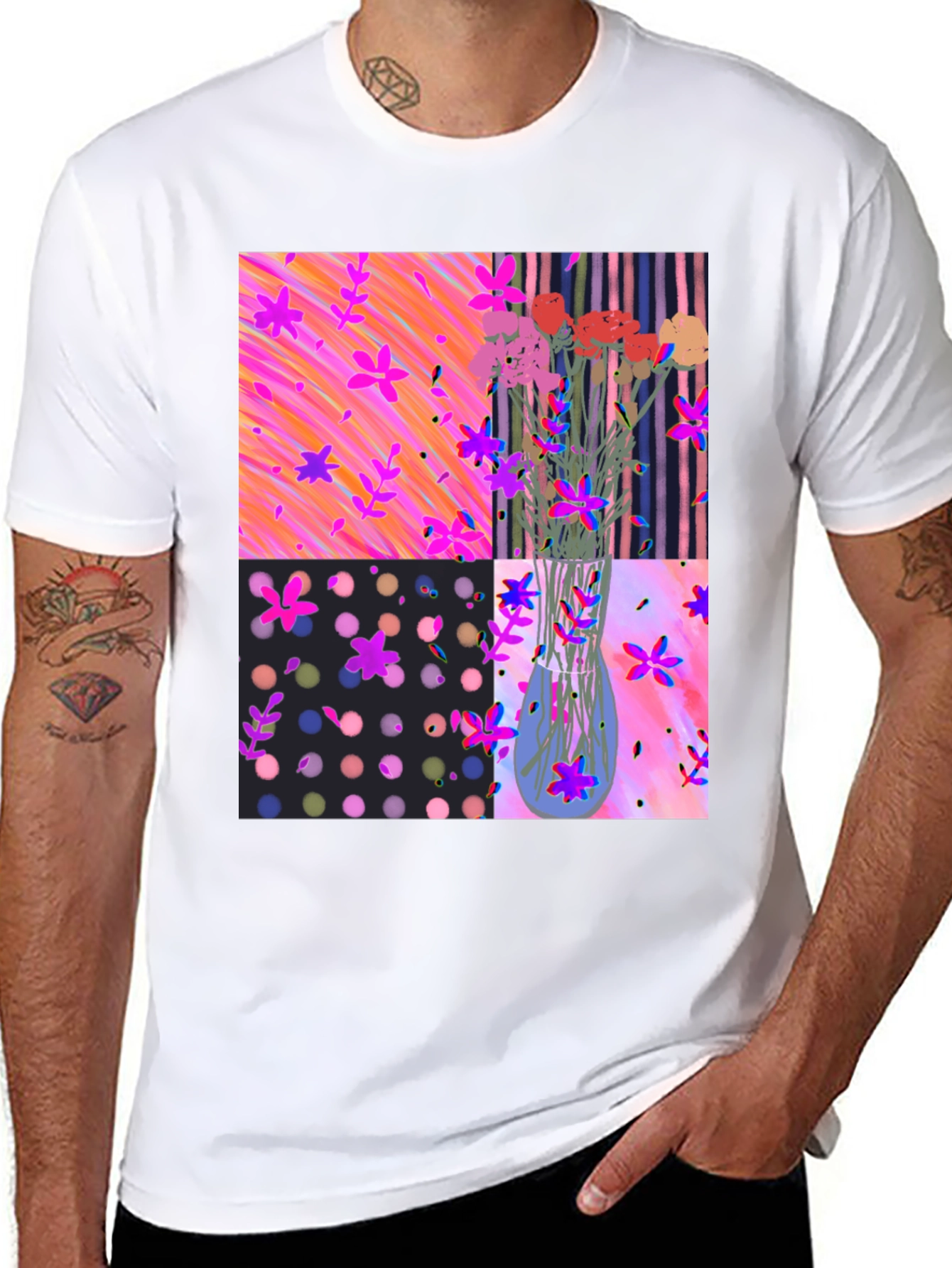 Floral Vase Graphic Tee - Artsy Design