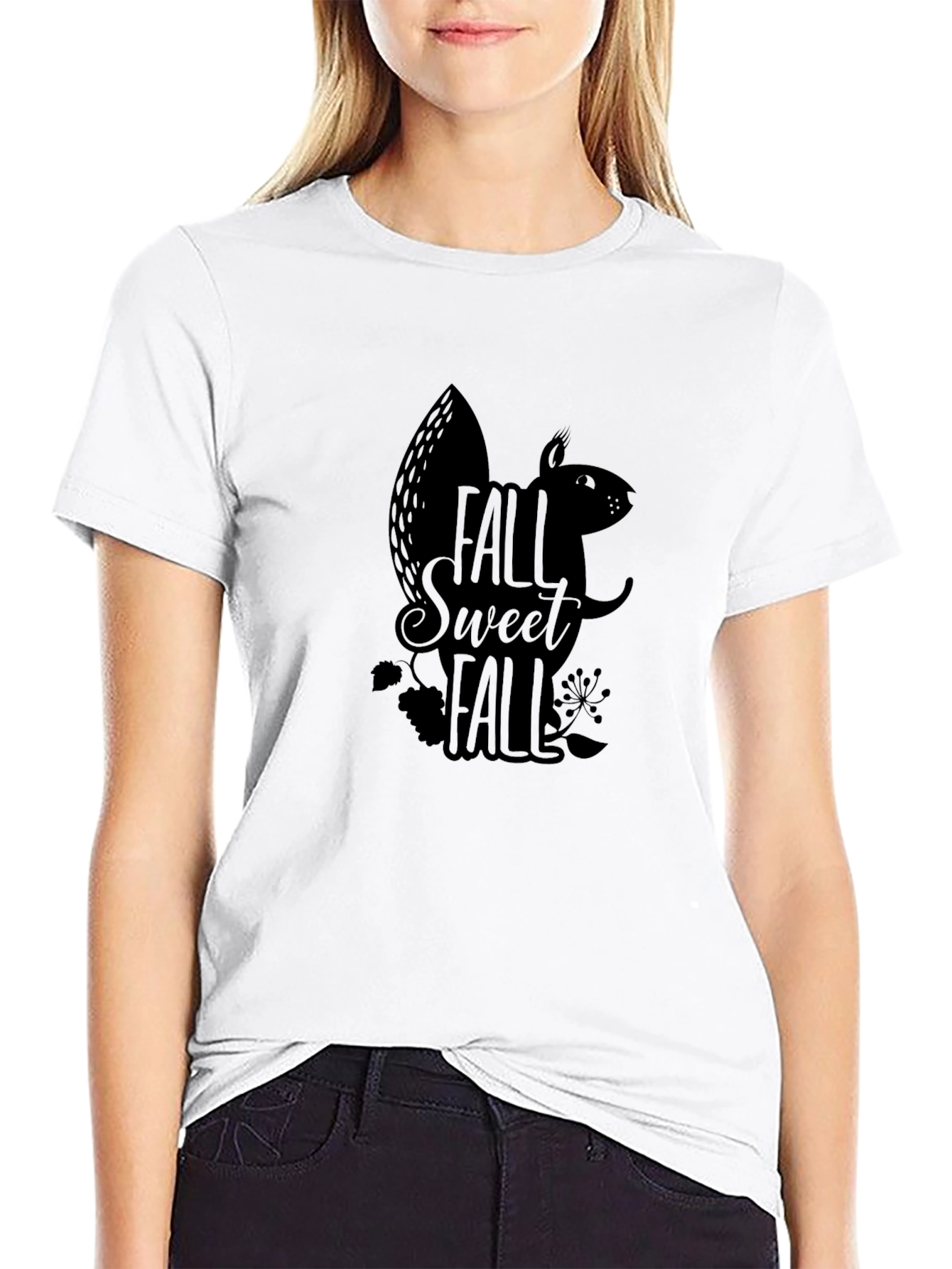 Fall Sweet Fall Squirrel Graphic Tee - Black
