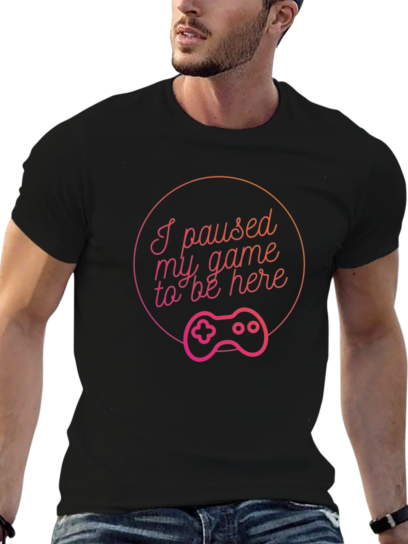 I Paused My Game to Be Here Black T-Shirt