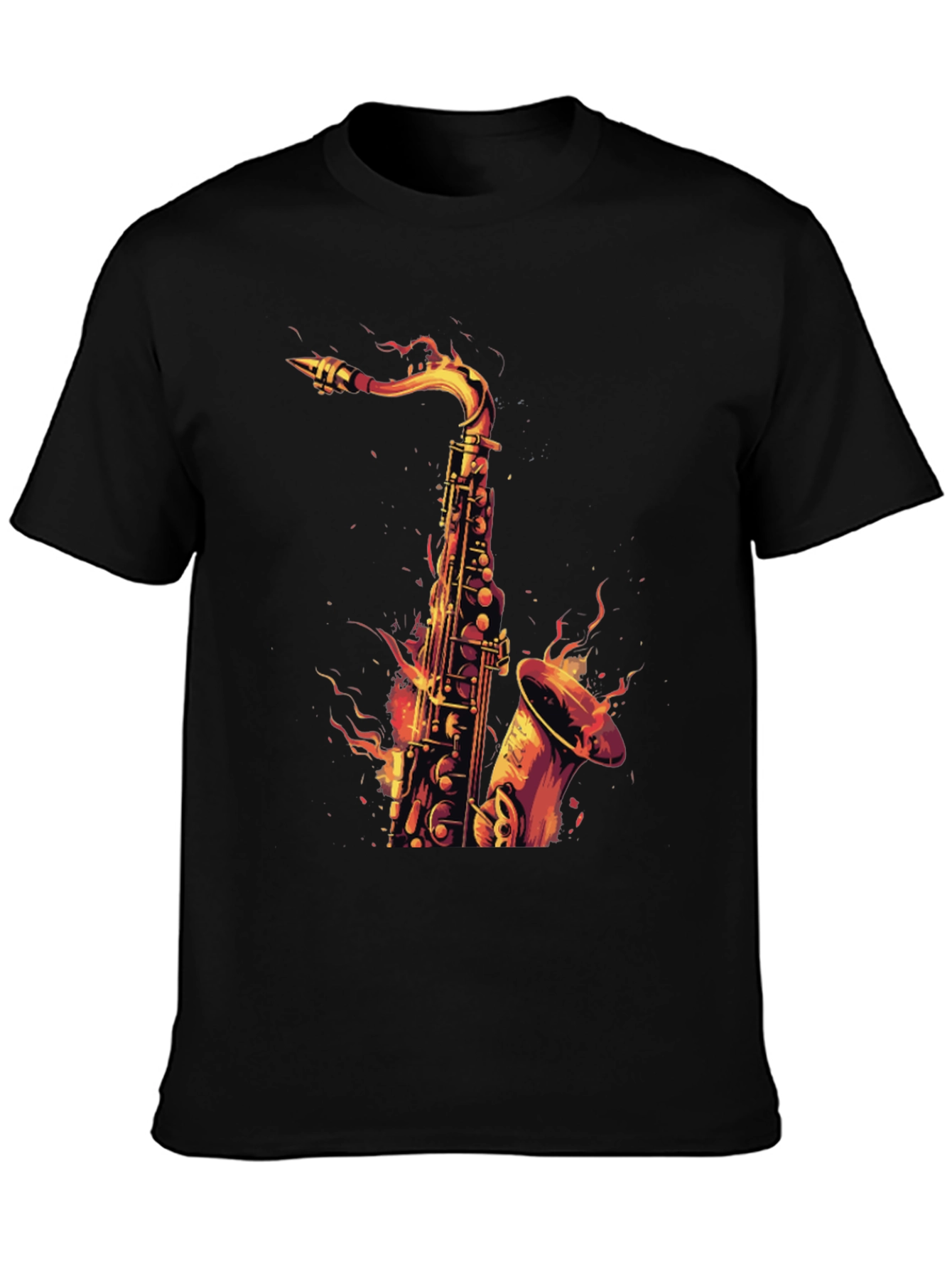 Fiery Saxophone Graphic Tee - Black