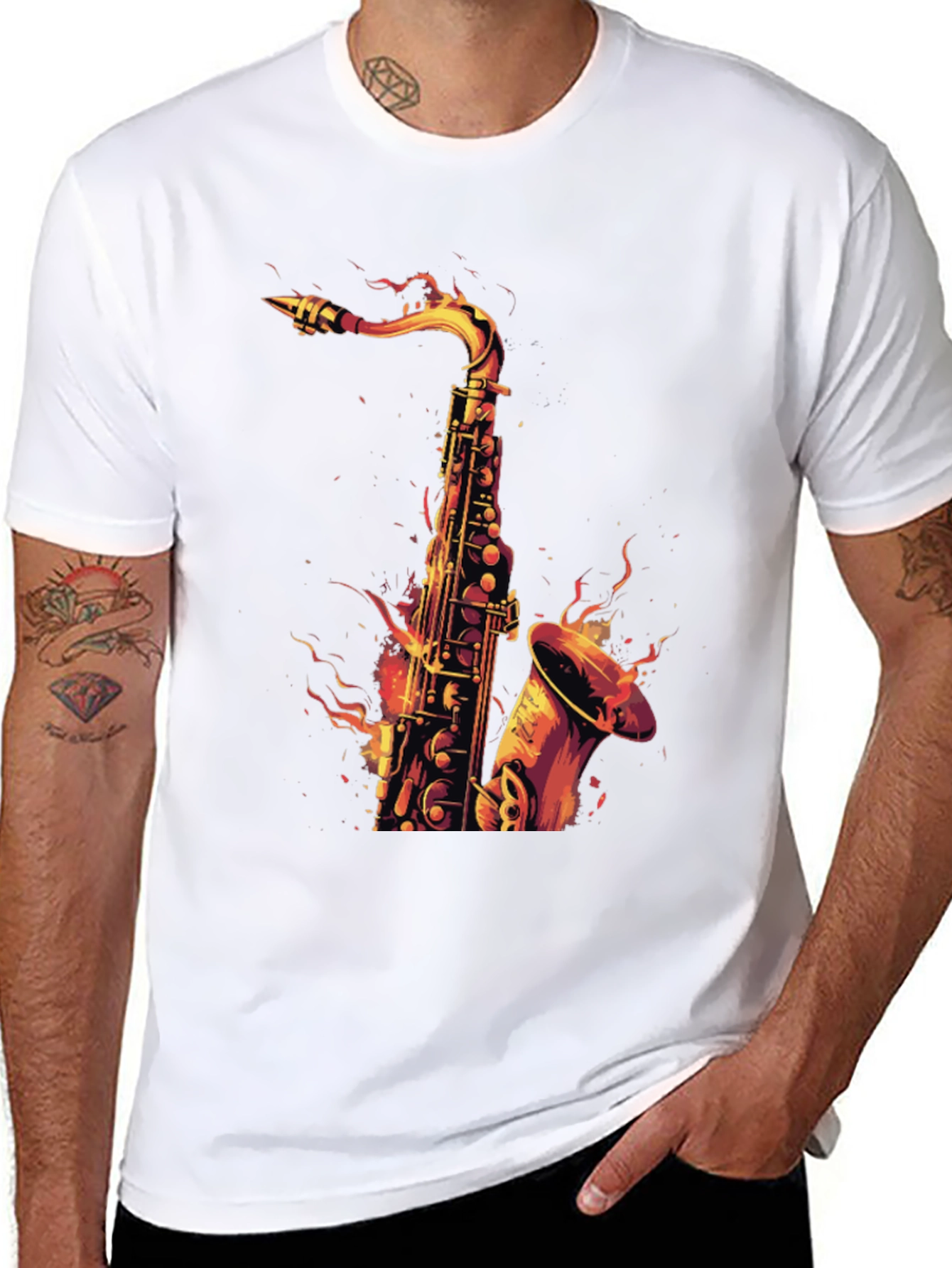 Fiery Saxophone Graphic Tee - Black