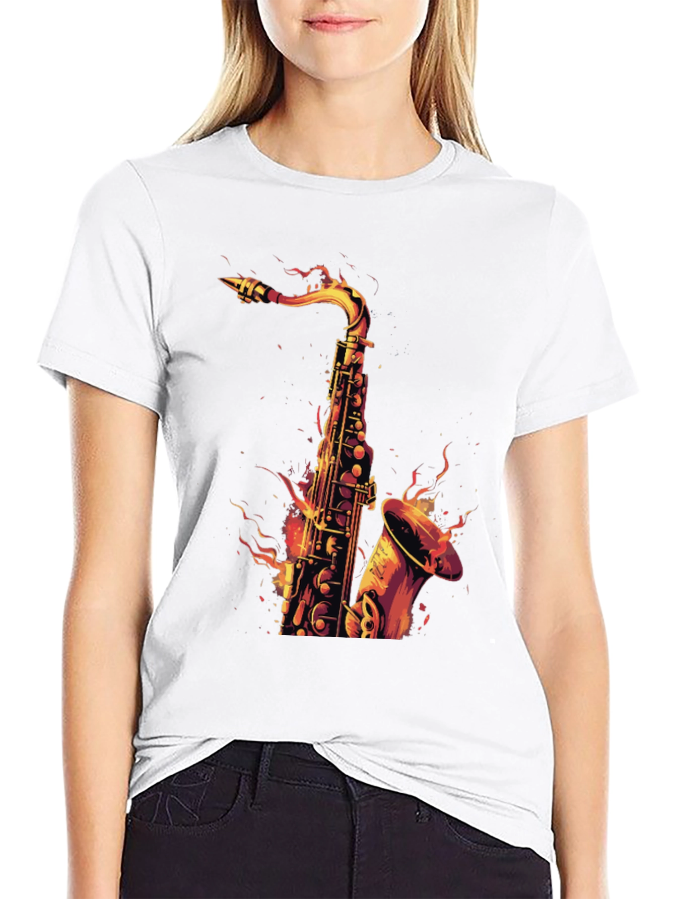 Fiery Saxophone Graphic Tee - Black
