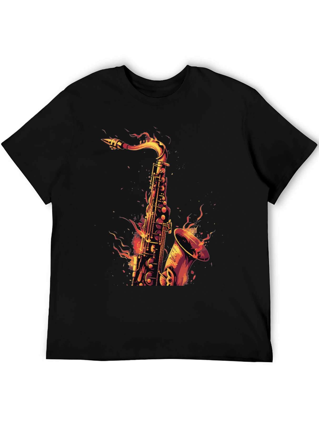 Fiery Saxophone Graphic Tee - Black