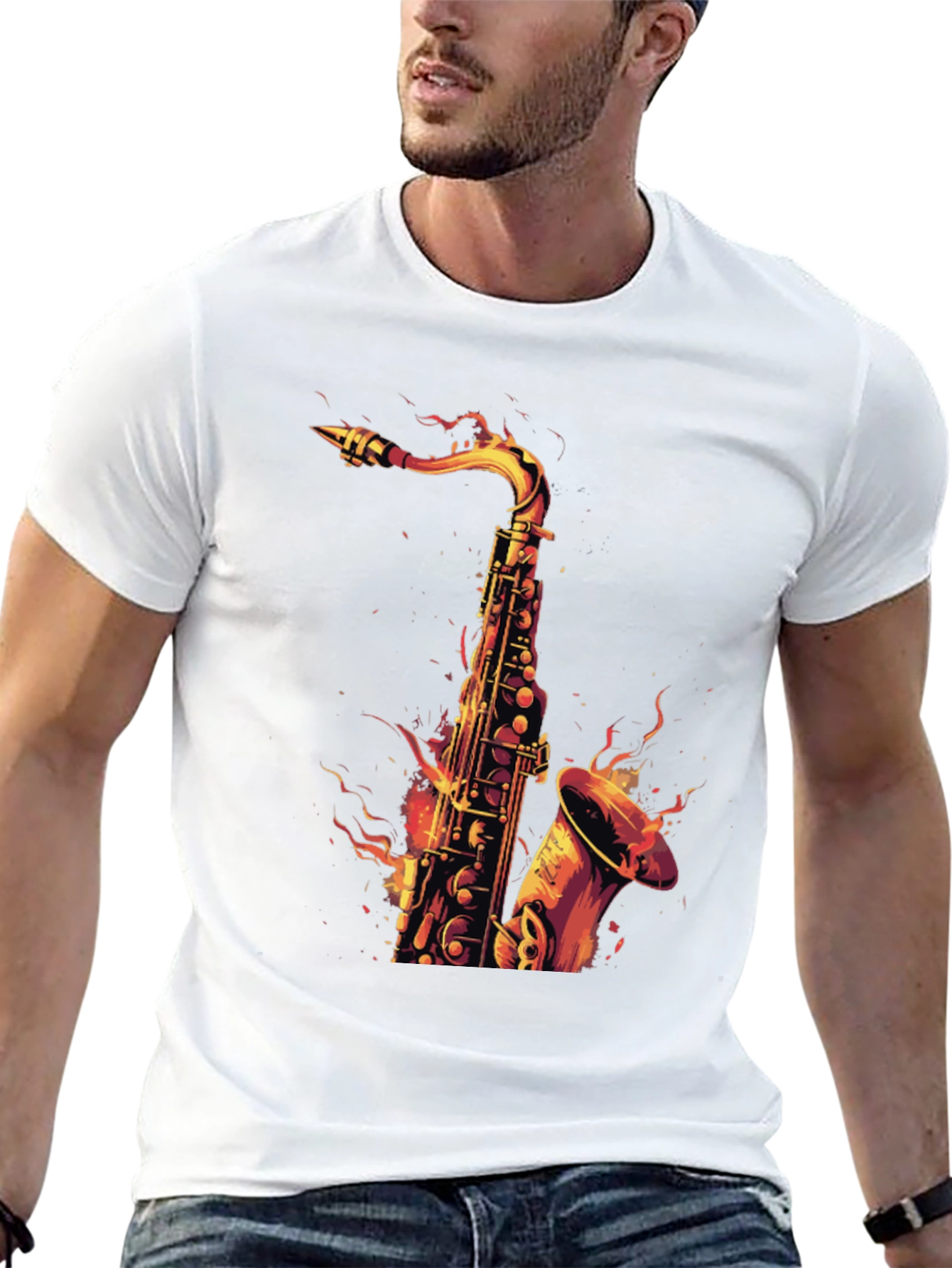 Fiery Saxophone Graphic Tee - Black