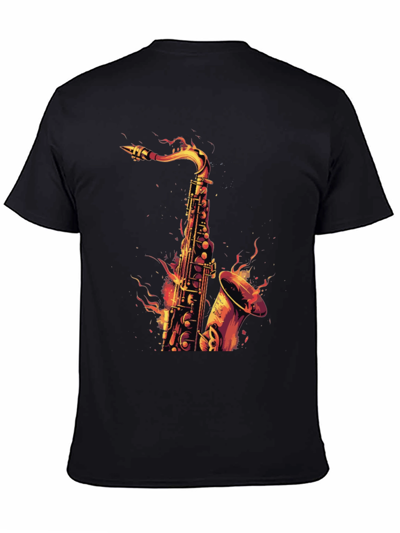 Fiery Saxophone Graphic Tee - Black