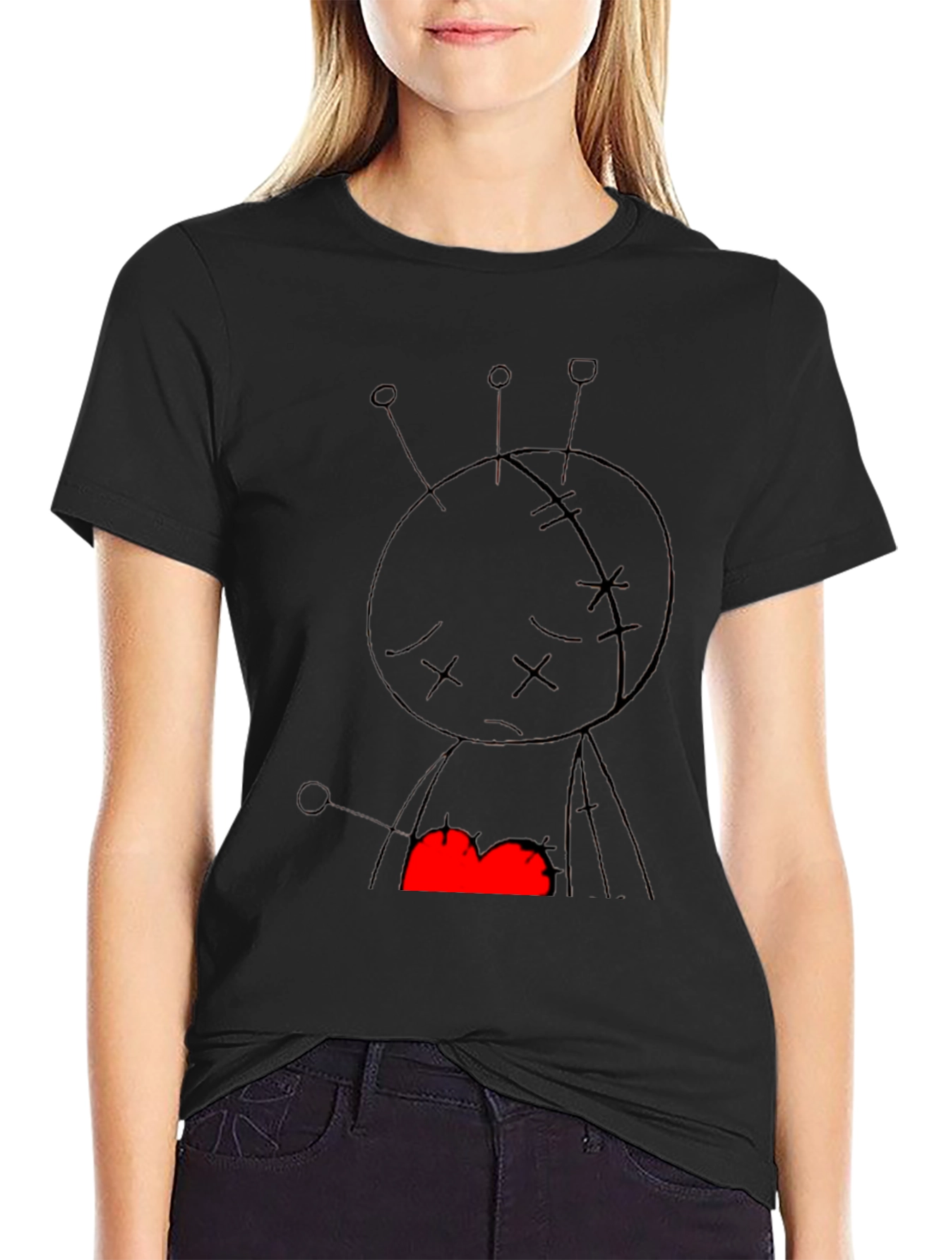 Voodoo Doll Graphic Print Black Tee