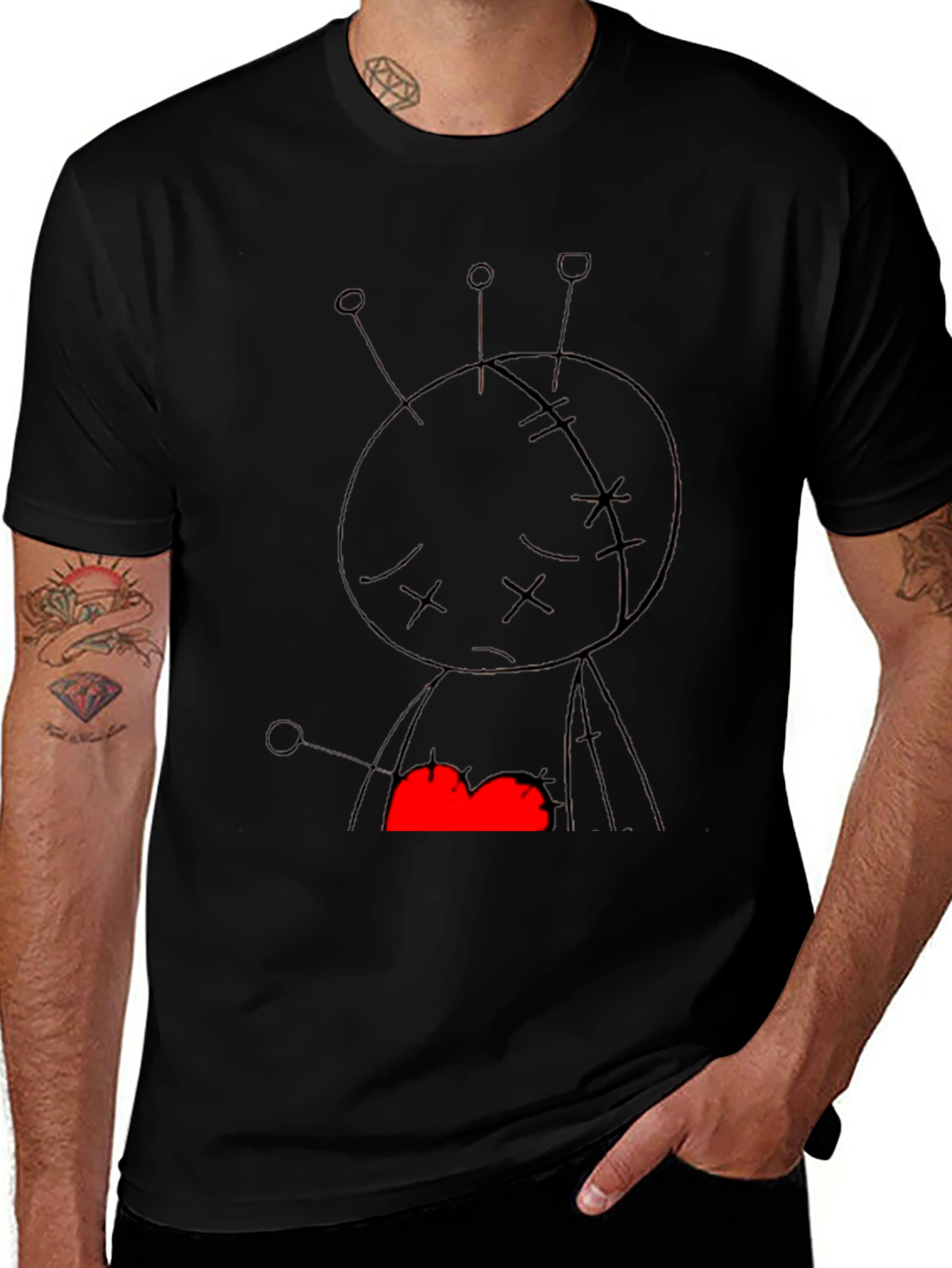 Voodoo Doll Graphic Print Black Tee