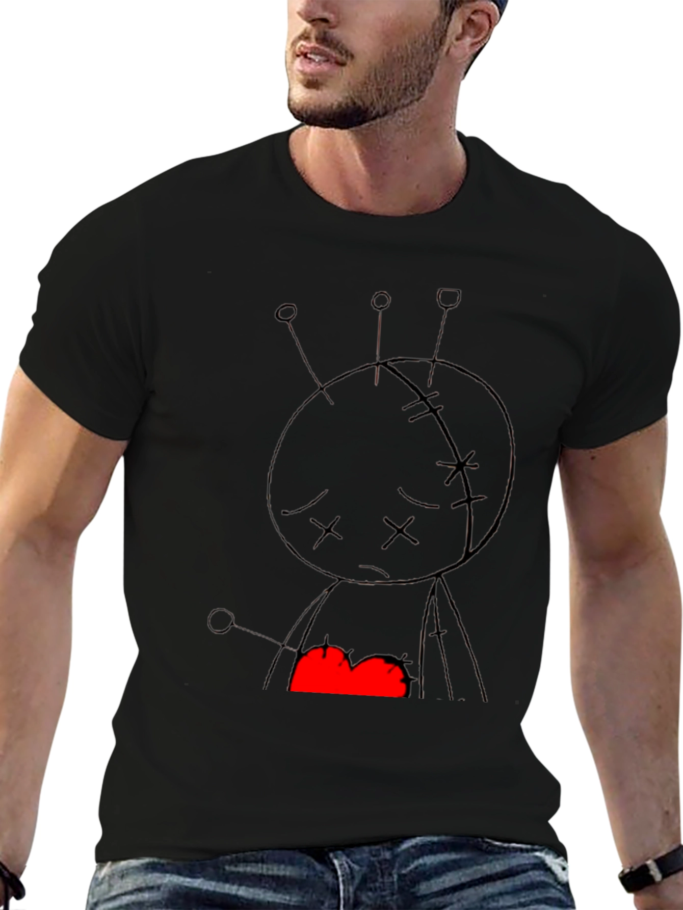 Voodoo Doll Graphic Print Black Tee