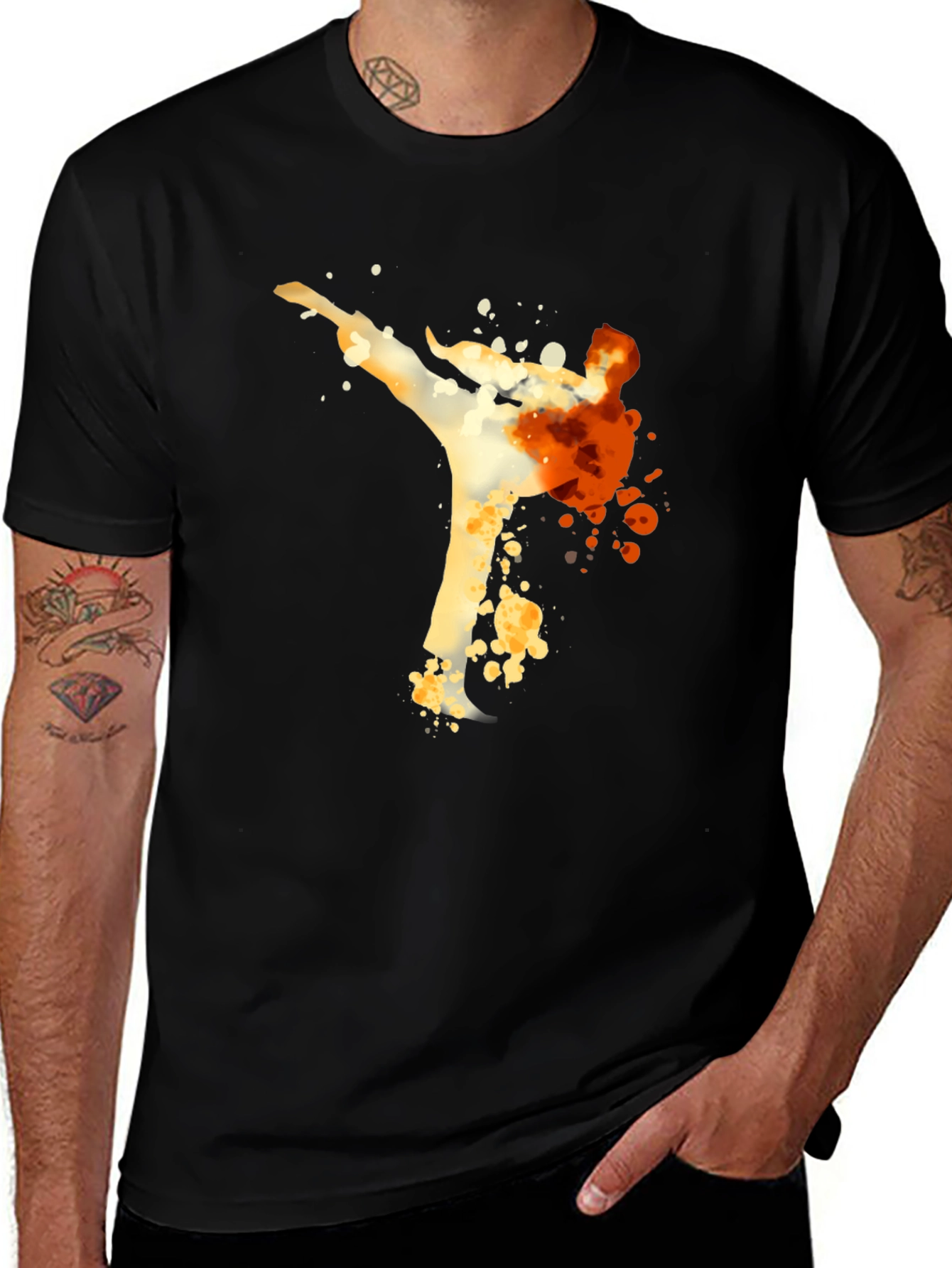 Karate Kick Graphic Tee - Black Cotton T-Shirt
