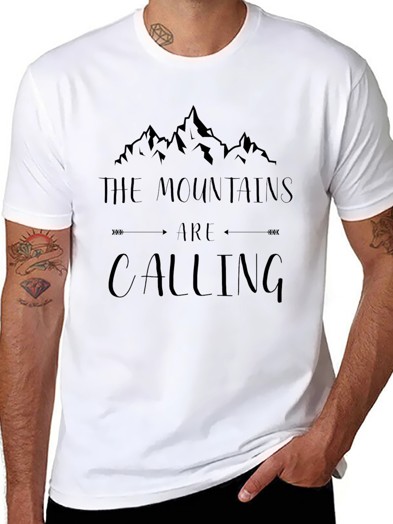 Mountains Are Calling Black Graphic T-Shirt
