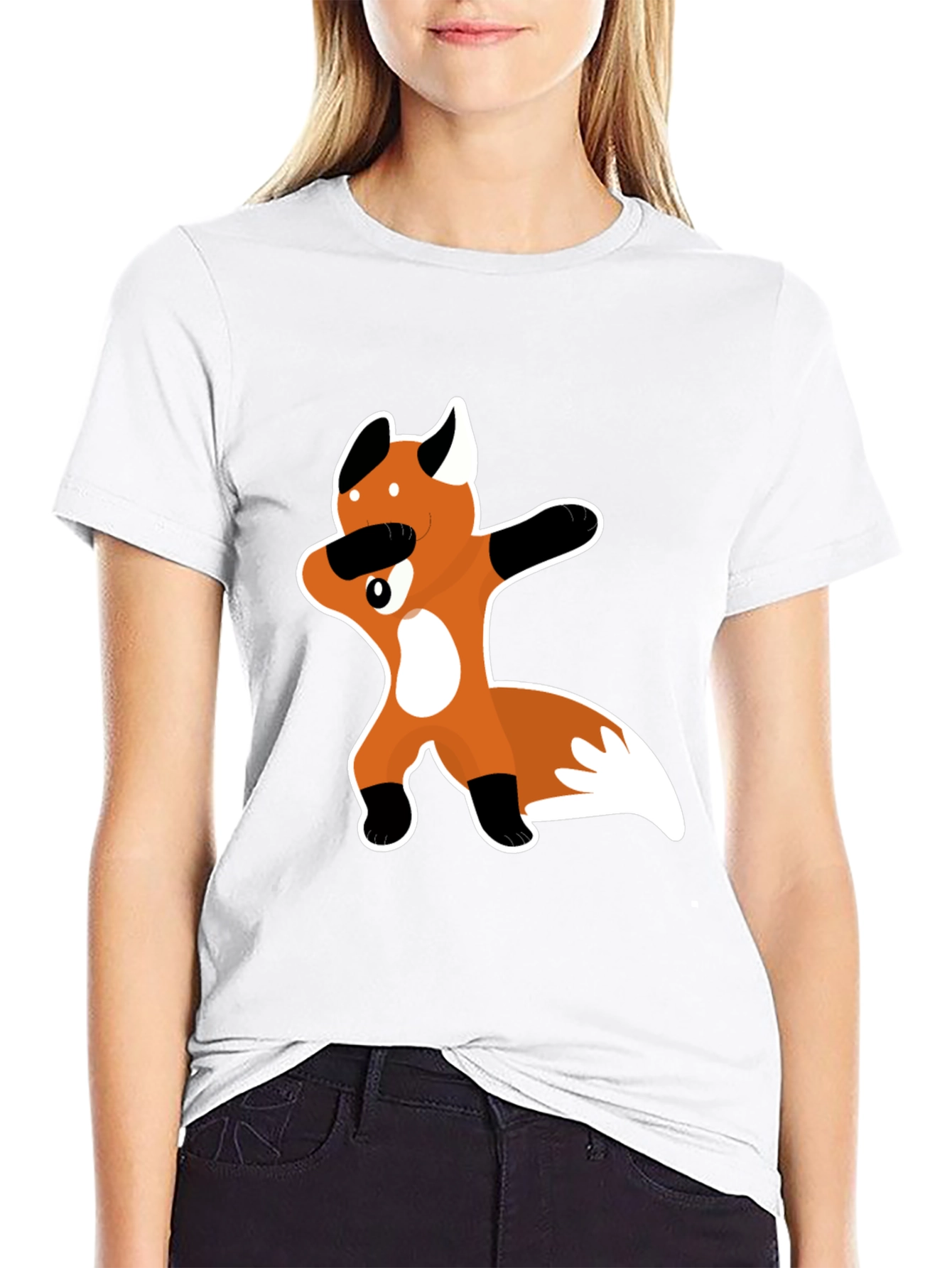 Dabbing Fox Graphic Tee - Black Crew Neck