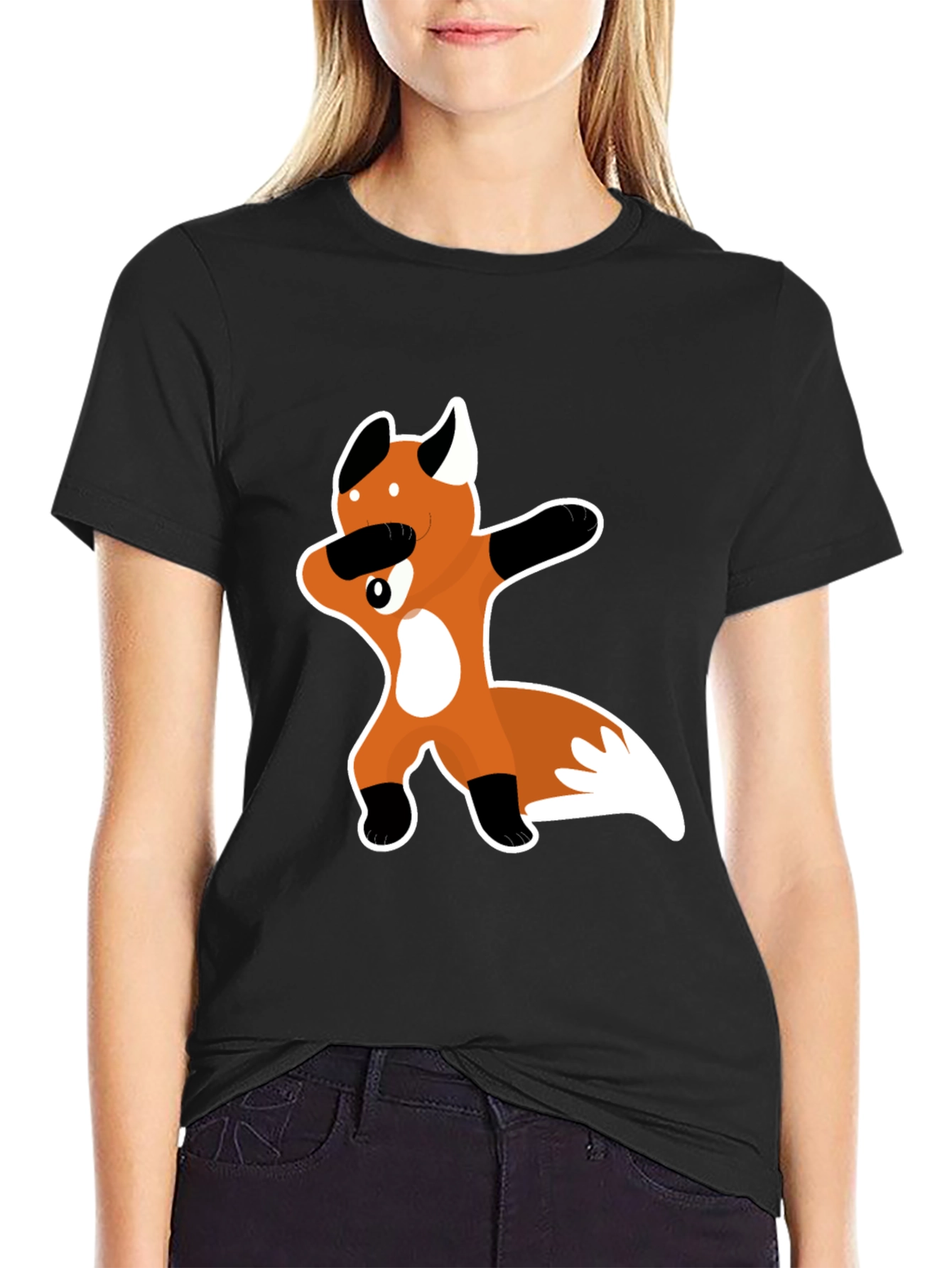 Dabbing Fox Graphic Tee - Black Crew Neck