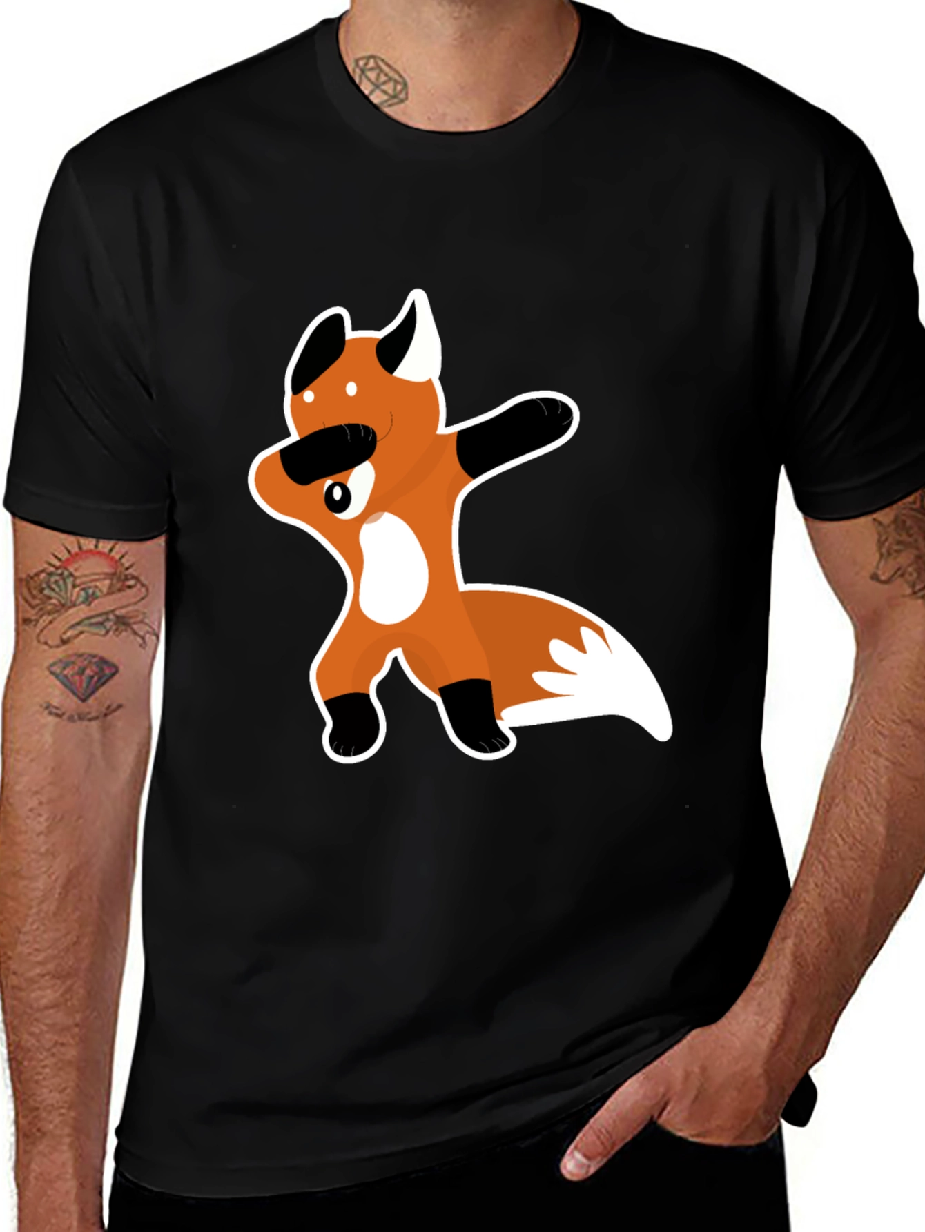 Dabbing Fox Graphic Tee - Black Crew Neck