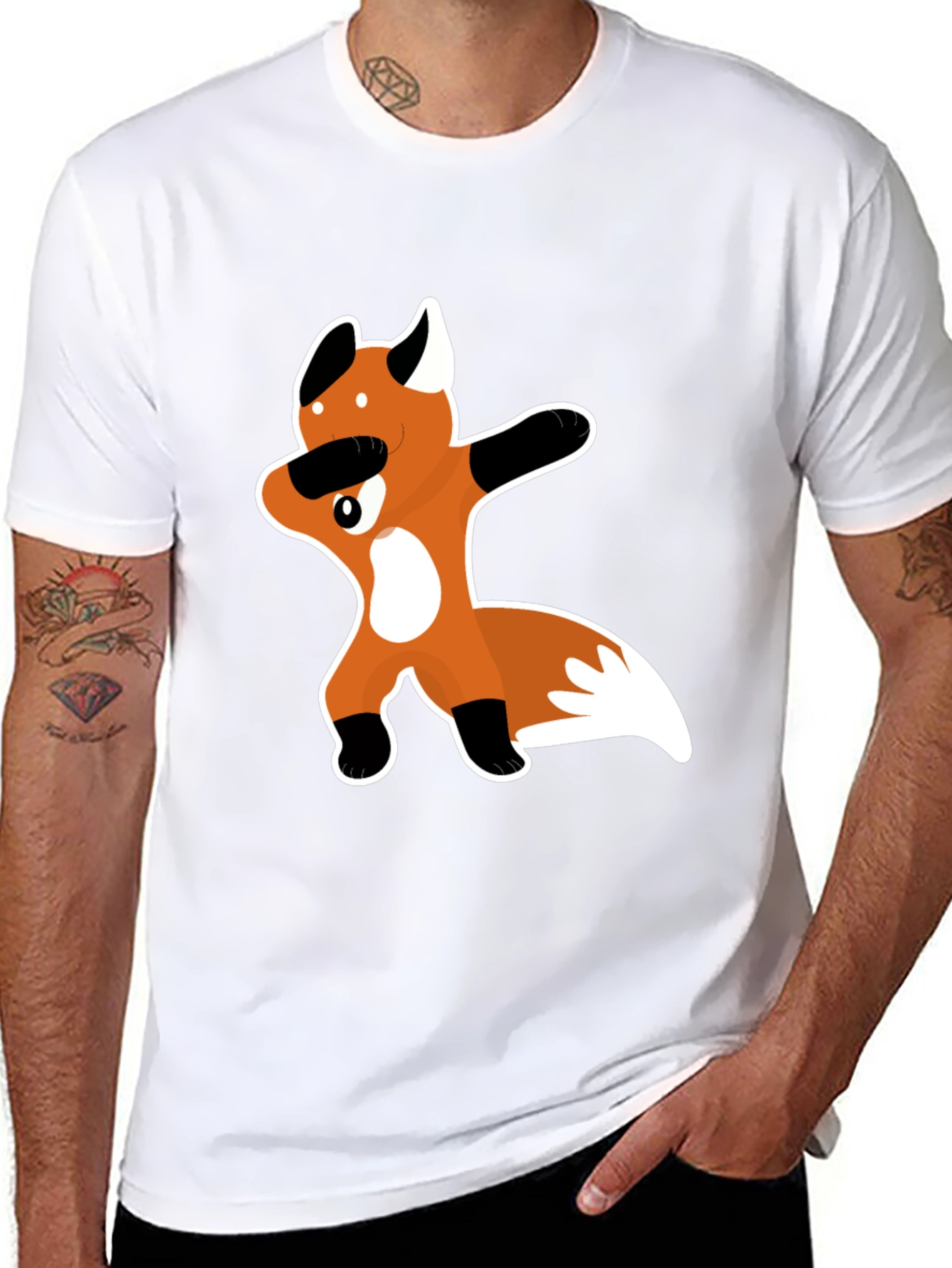 Dabbing Fox Graphic Tee - Black Crew Neck