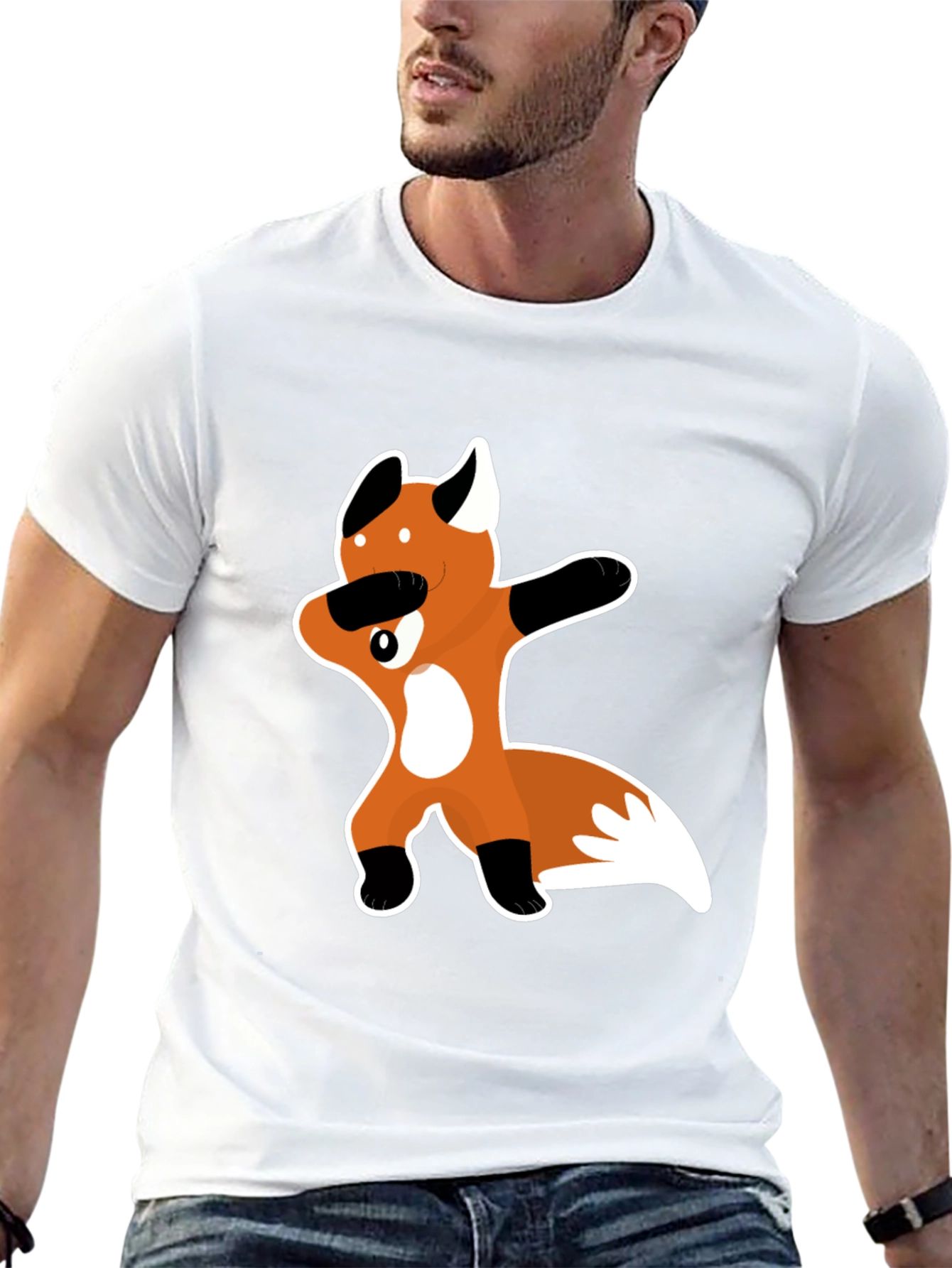 Dabbing Fox Graphic Tee - Black Crew Neck