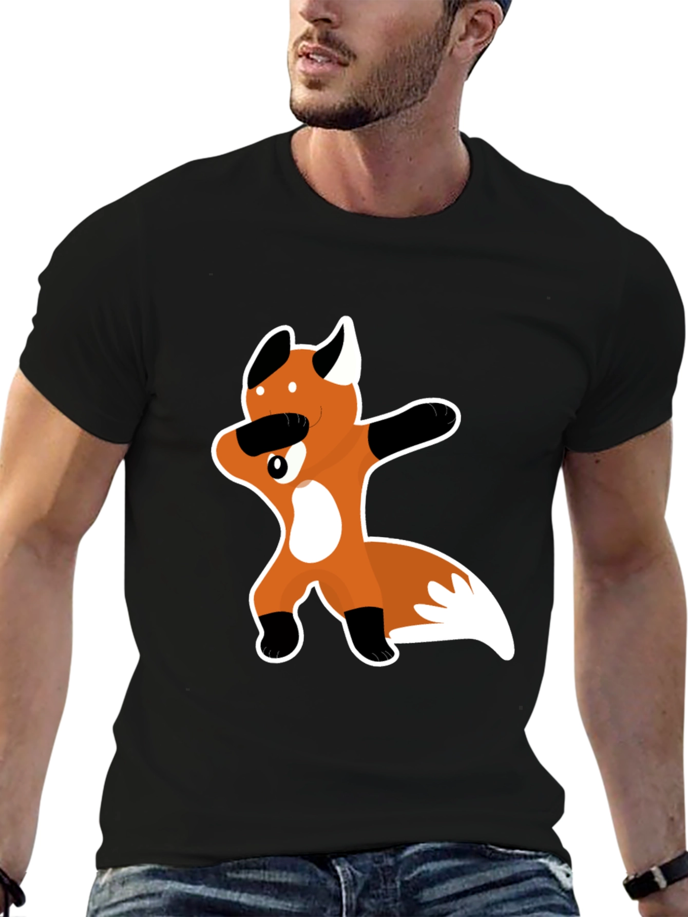 Dabbing Fox Graphic Tee - Black Crew Neck