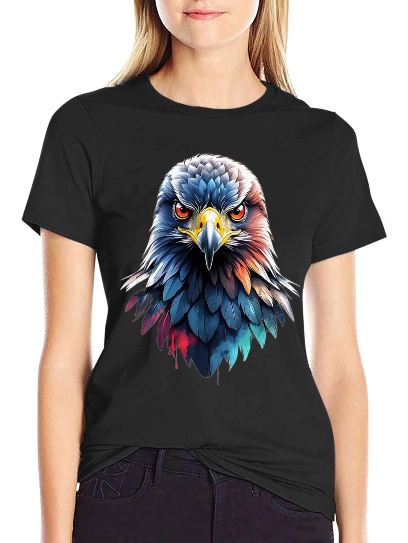 Eagle Head Graphic Print Black T-Shirt