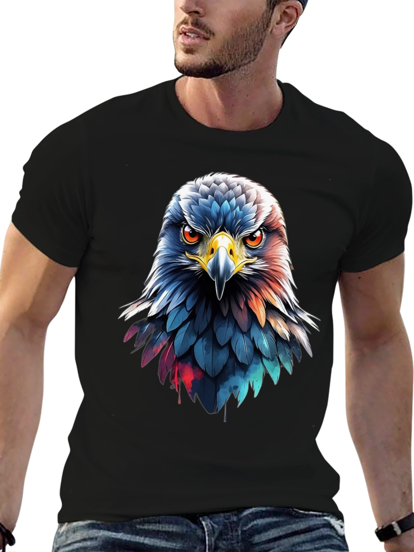 Eagle Head Graphic Print Black T-Shirt