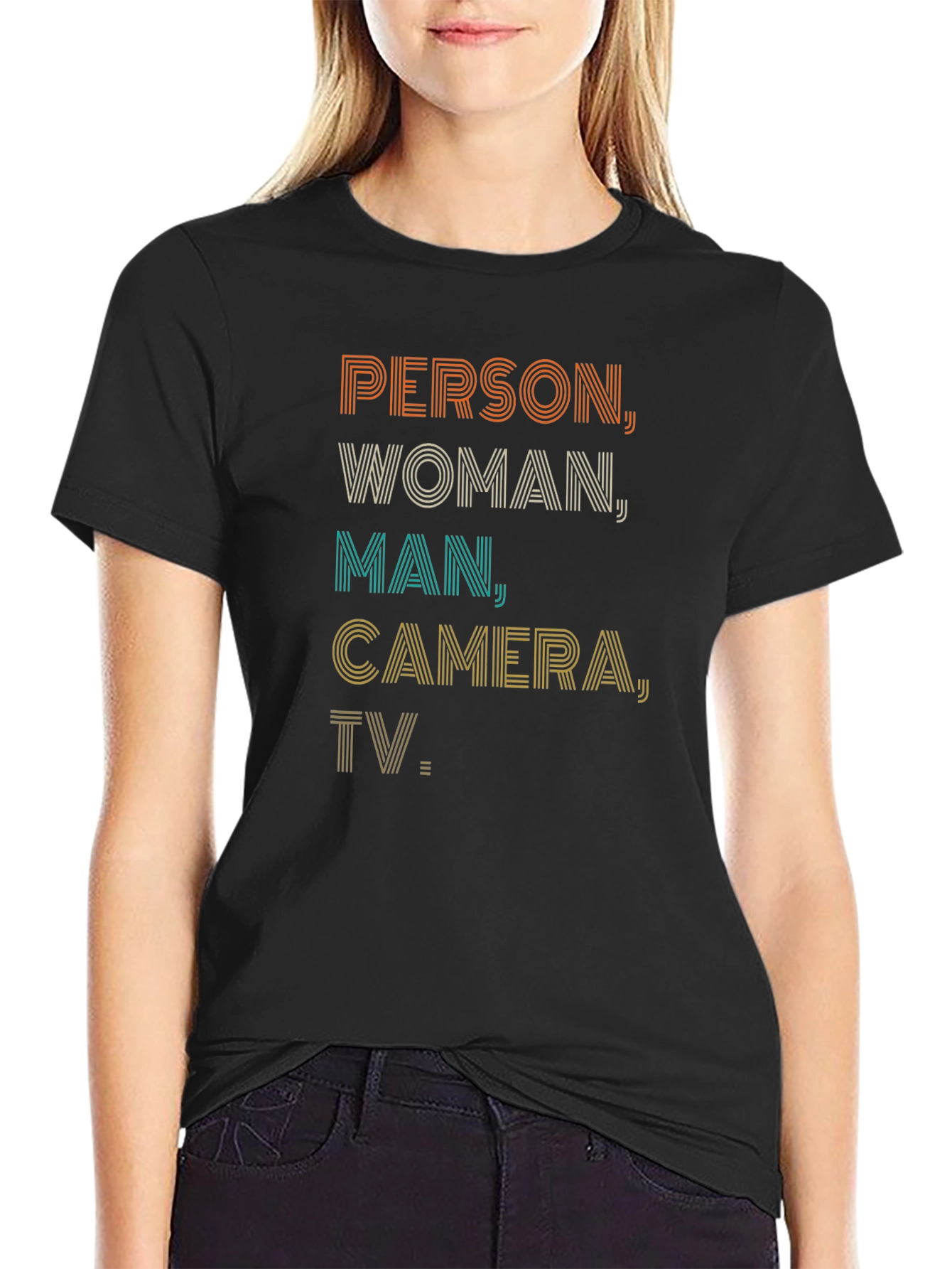 Person Woman Man Camera TV Tee
