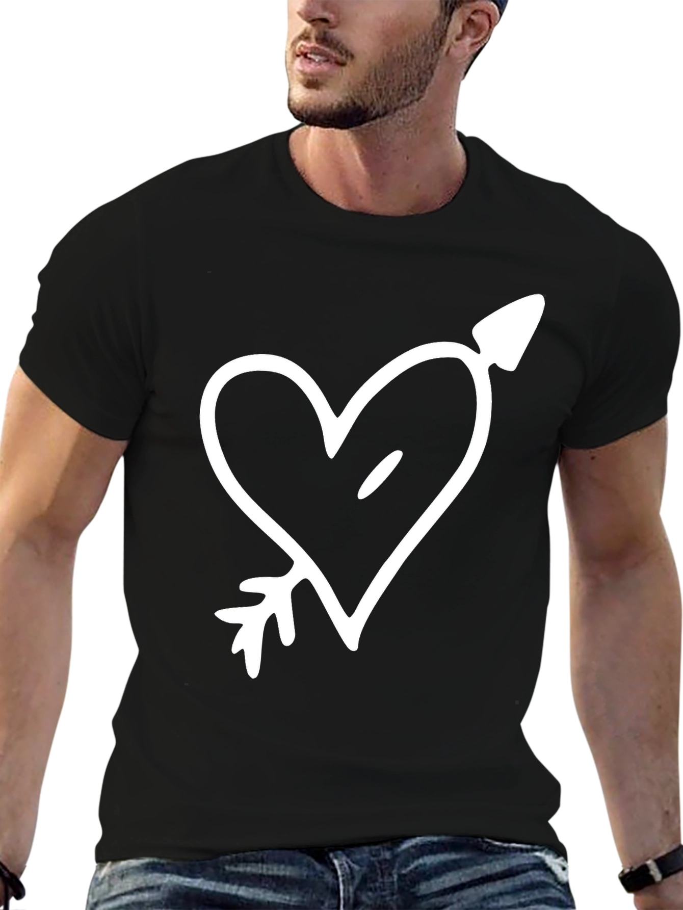 Heart & Arrow Graphic Tee - Stylish Black T-Shirt