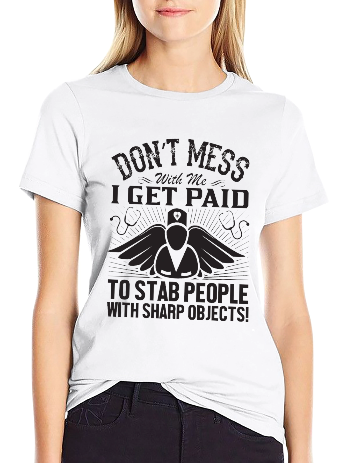 Nurse Stab People Funny Black T-Shirt