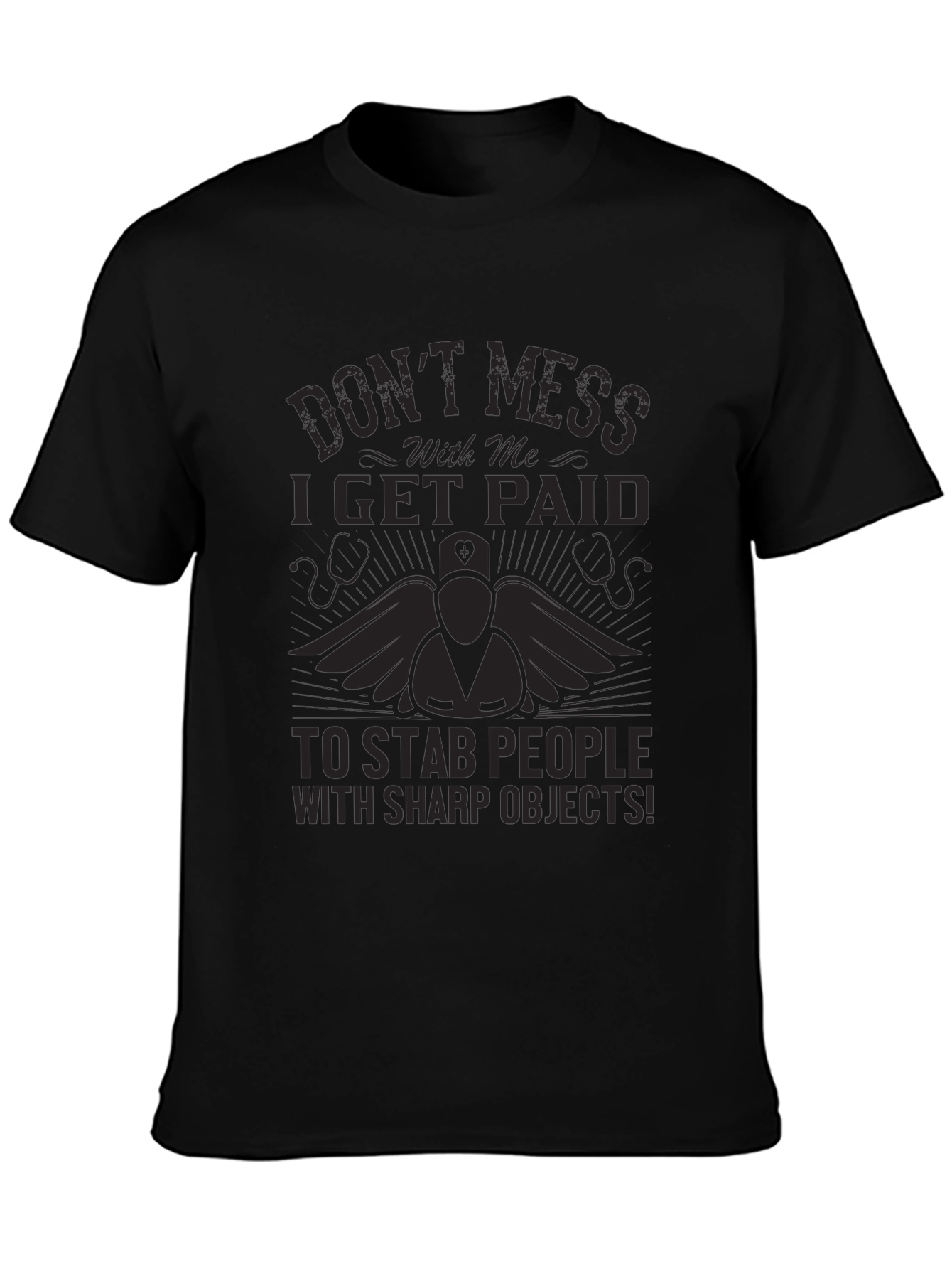 Nurse Stab People Funny Black T-Shirt