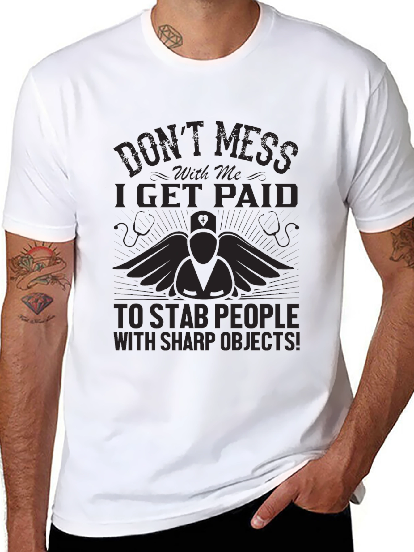 Nurse Stab People Funny Black T-Shirt
