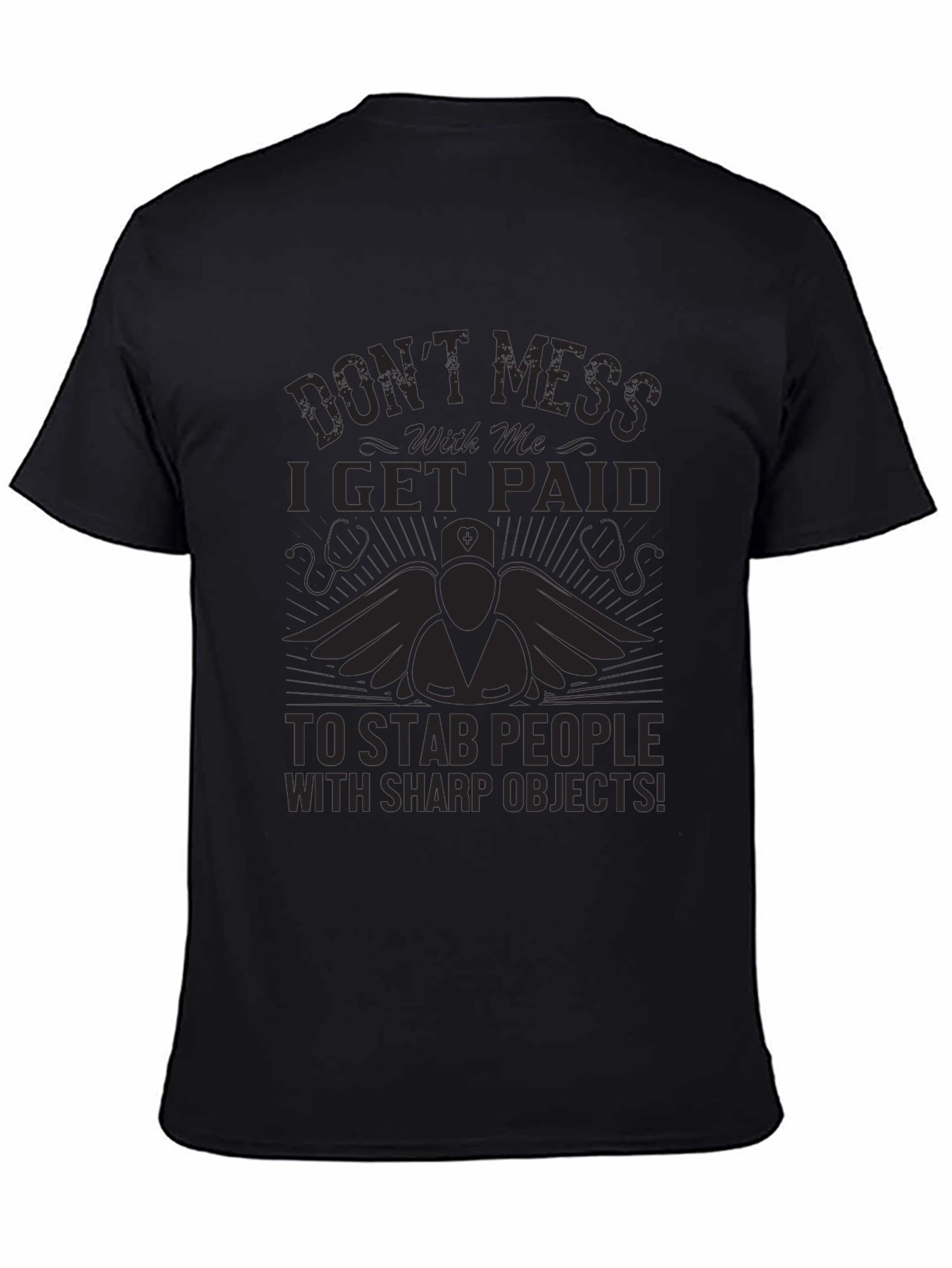 Nurse Stab People Funny Black T-Shirt